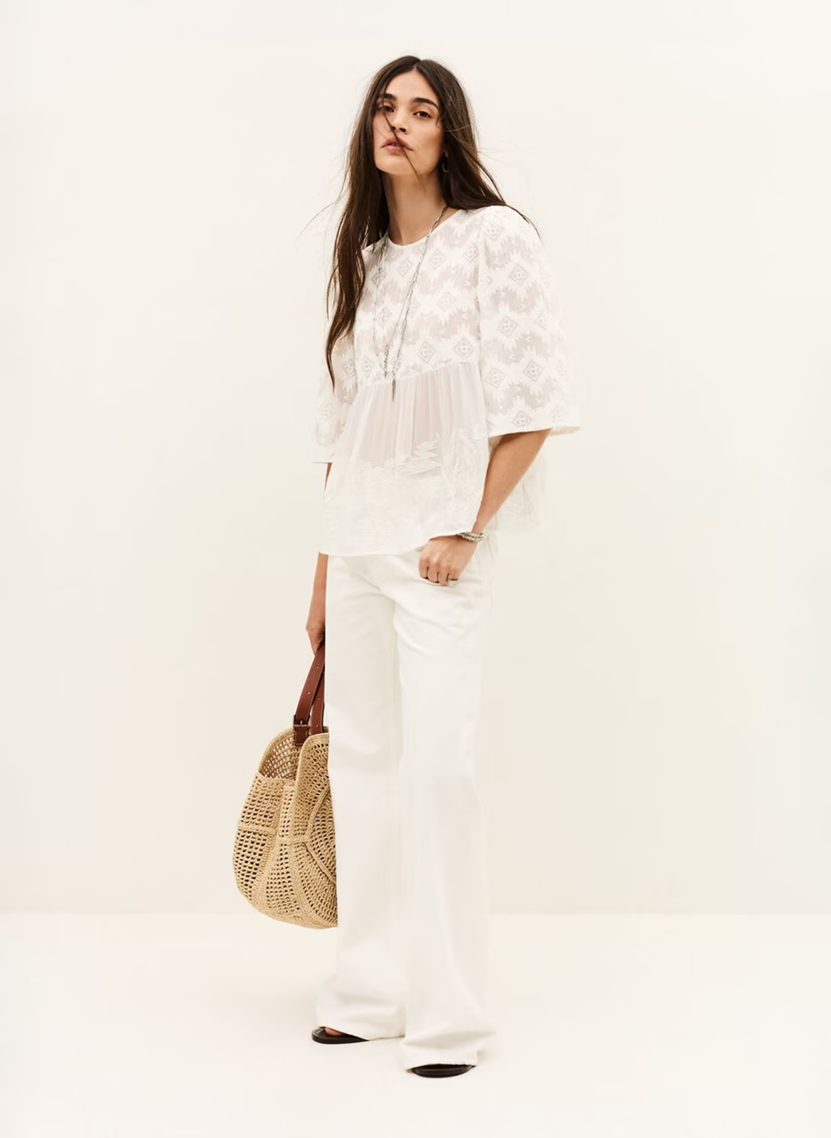 Top met 3/4 mouwen en kant BA&SH Beige