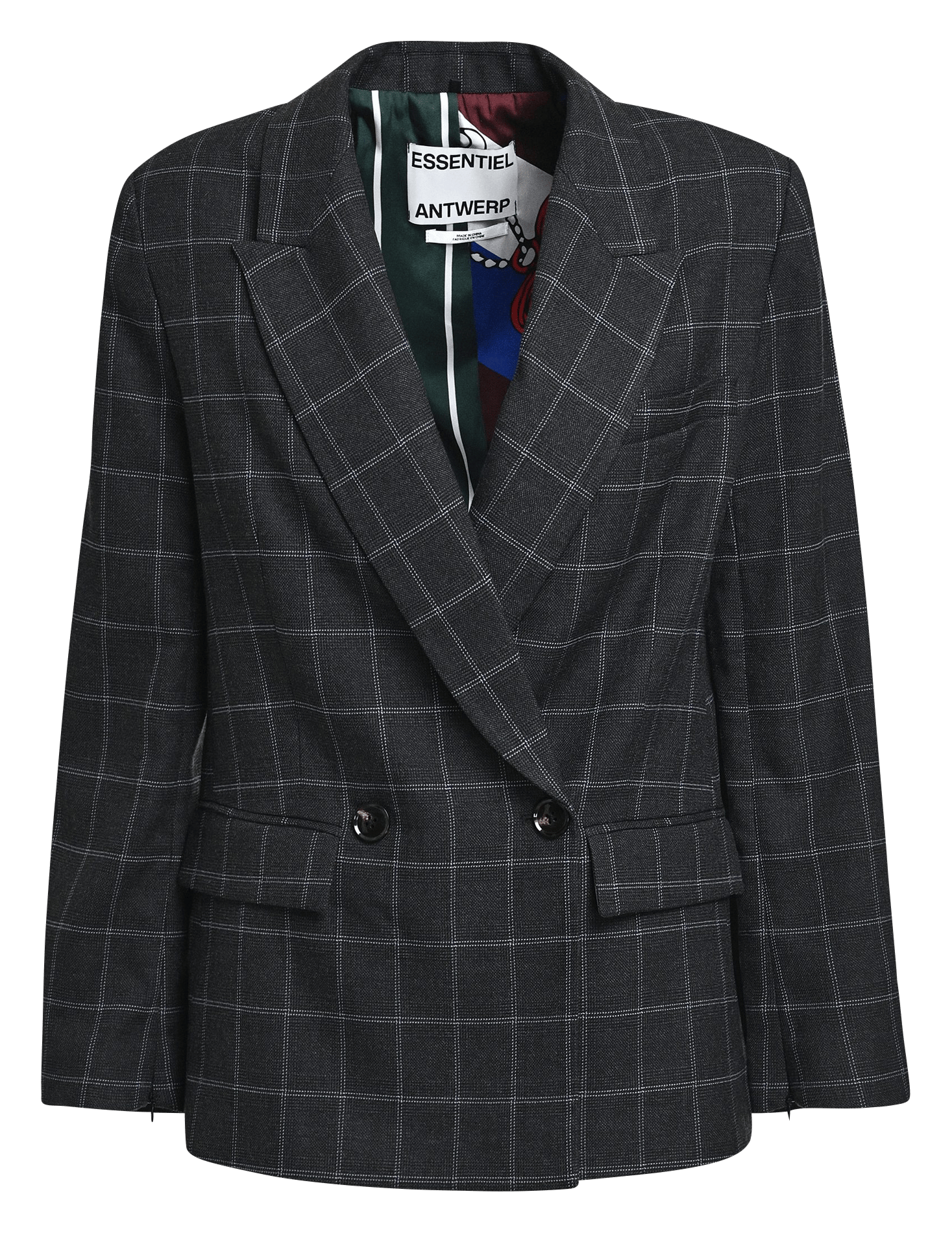 Oversized blazer with checkered lapel ESSENTIEL ANTWERP Grey