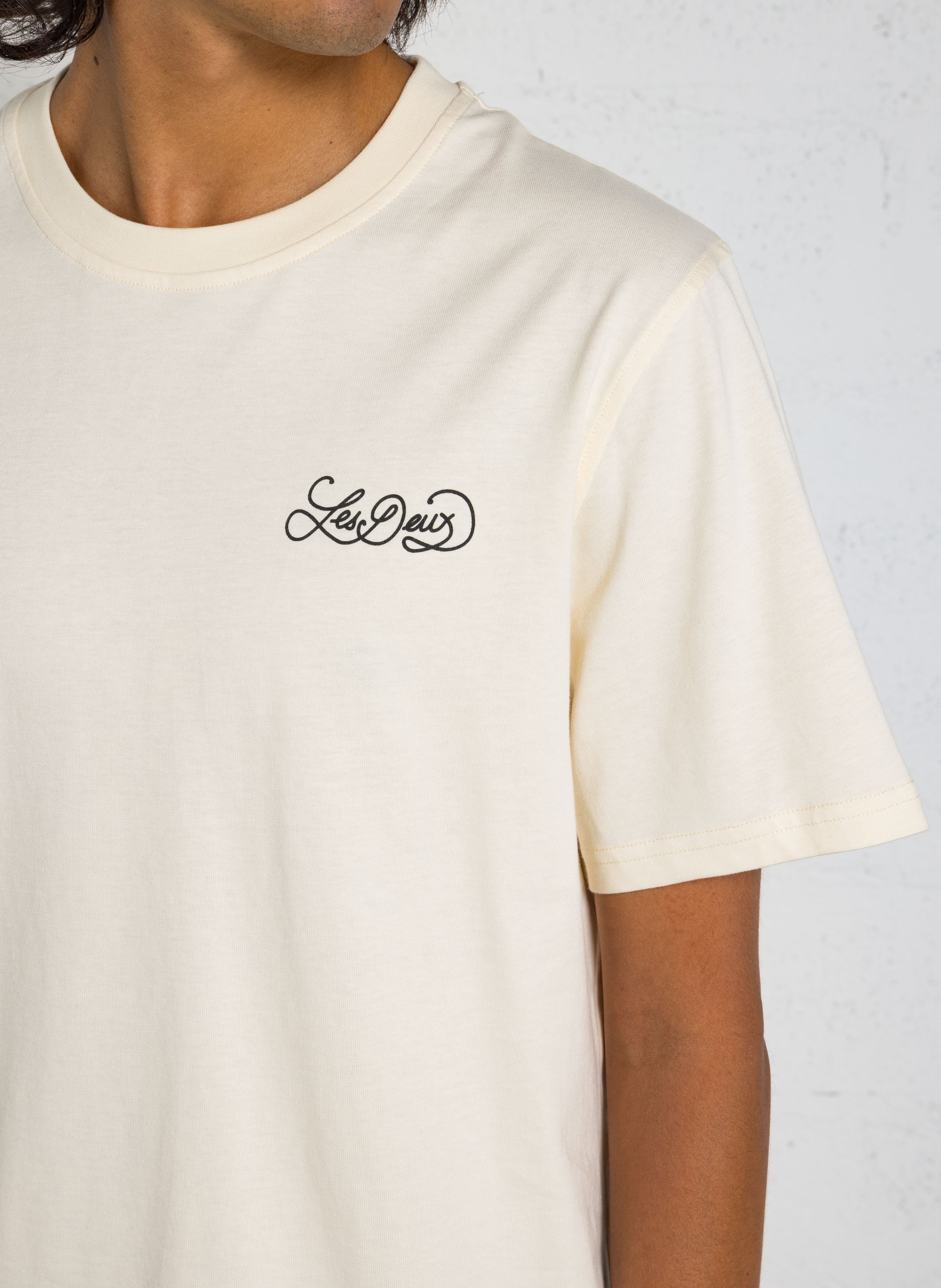 Tee-shirt droit col rond sérigraphié en coton bio LES DEUX Beige