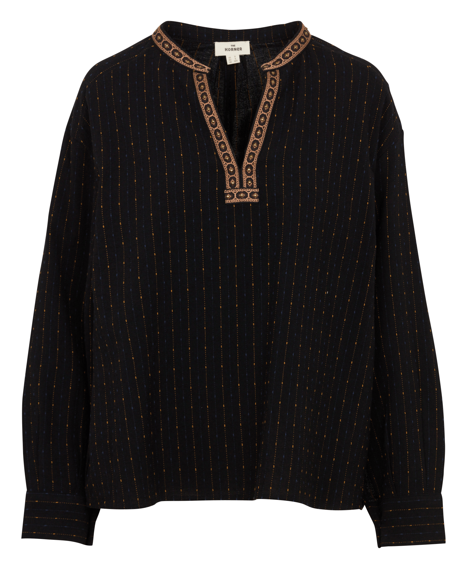Katoenen blouse met tuniekhals THE KORNER Zwart