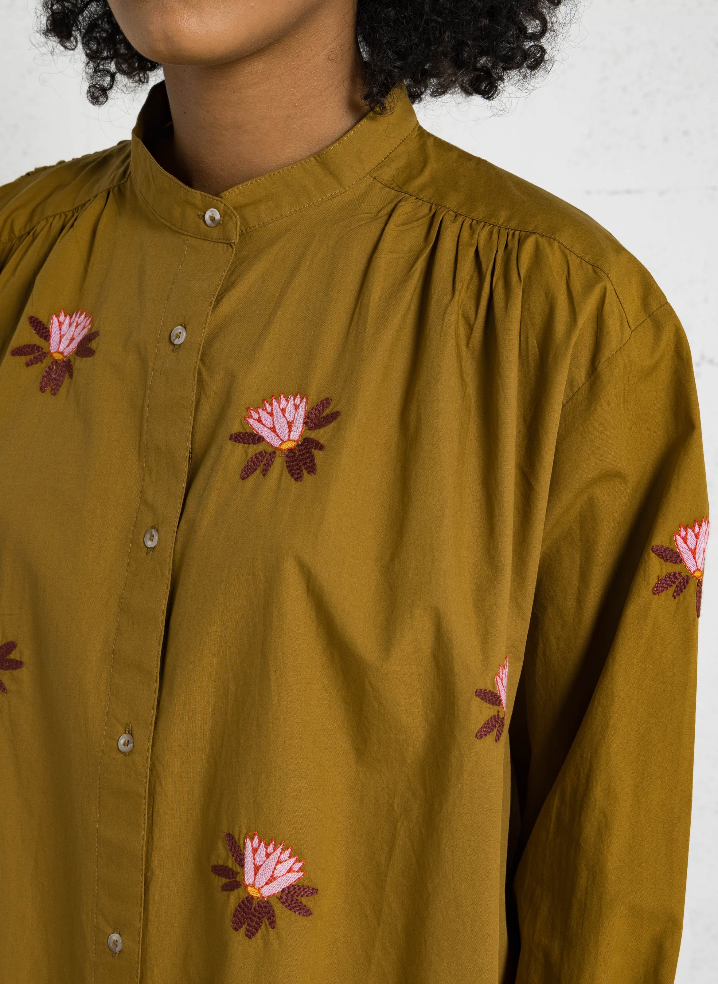 Straight printed organic cotton round-neck blouse SACRECOEUR Green