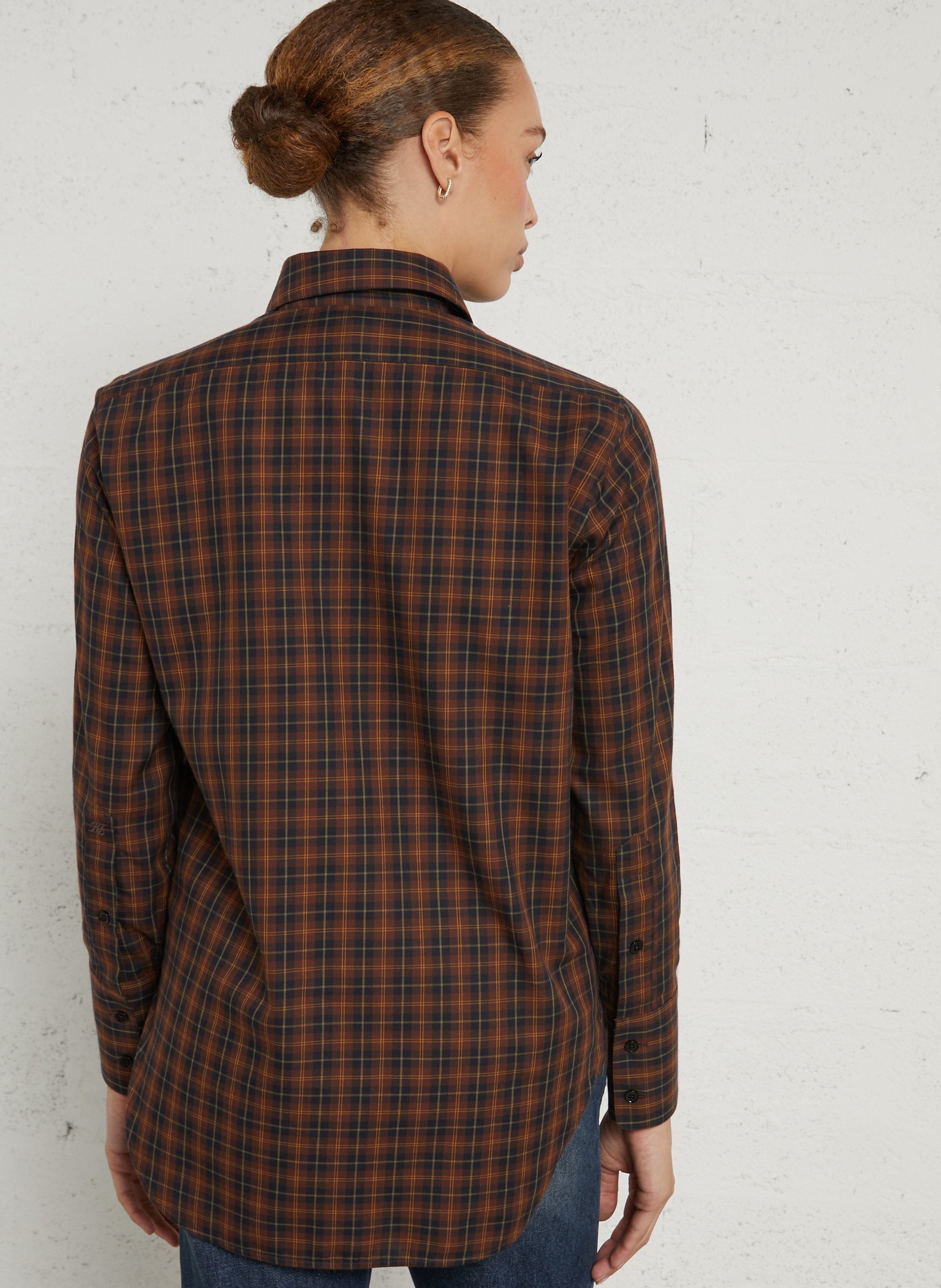 Chemise droite à carreaux en coton LAURENCE BRAS Marron