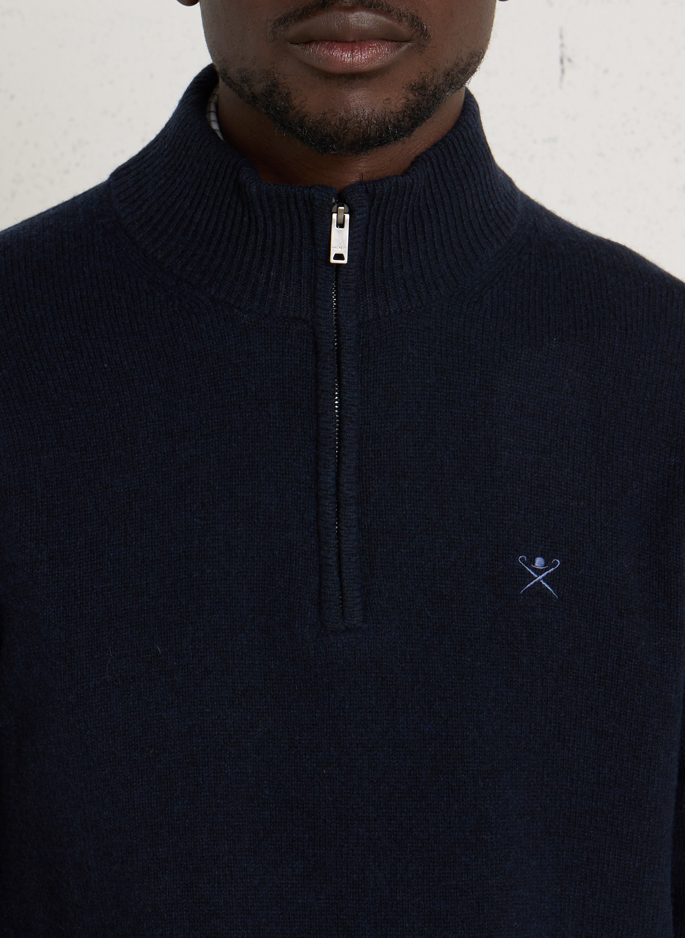 Pull droit col camionneur en laine HACKETT Bleu
