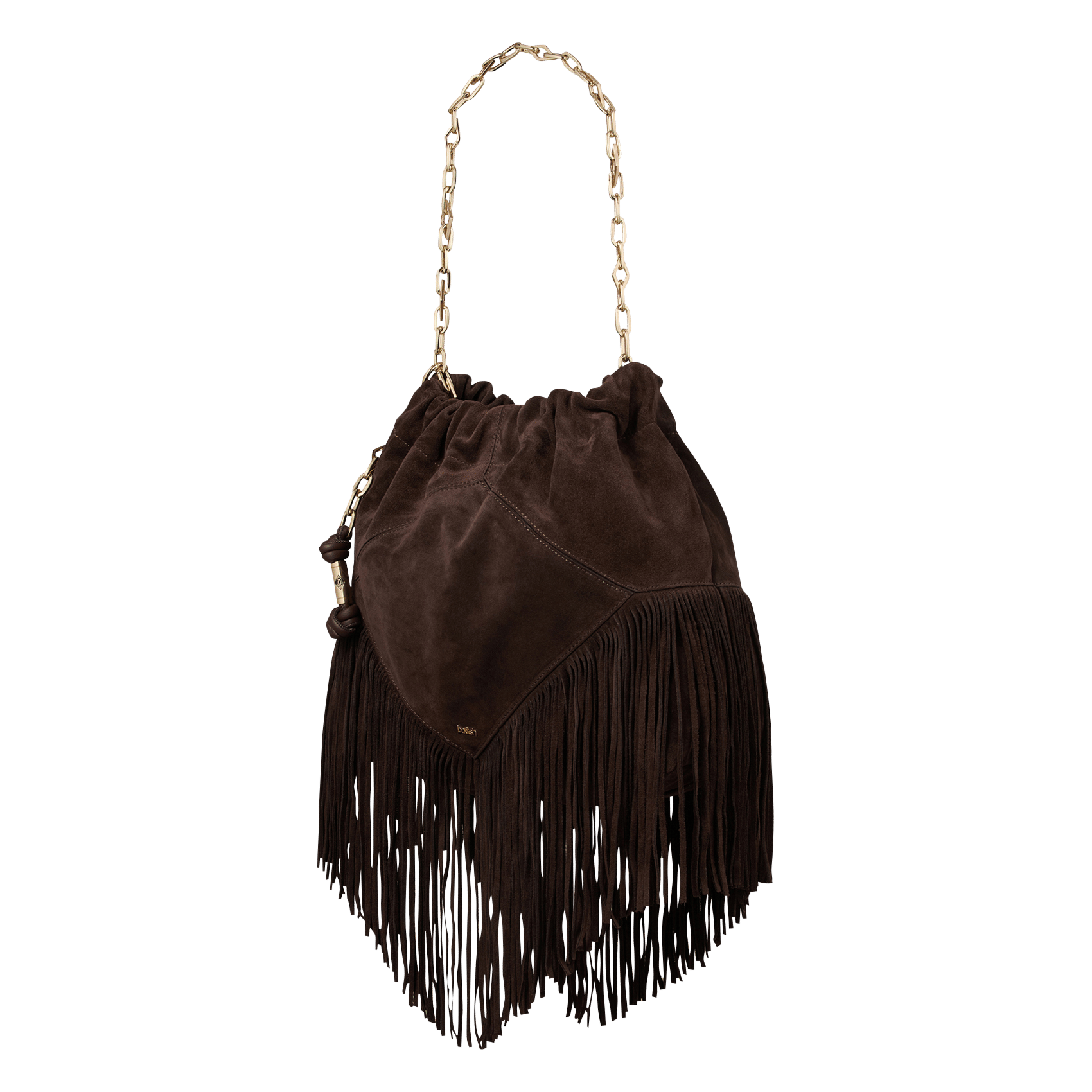 Sac porté épaule à franges en cuir BA&SH Marron