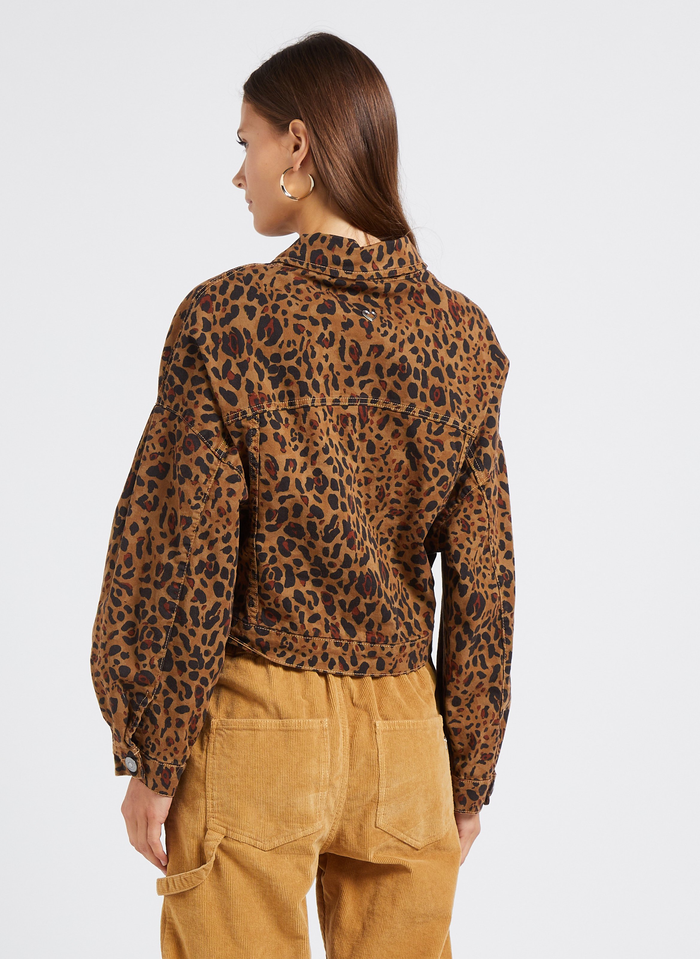 Leopard print shop cropped denim jacket