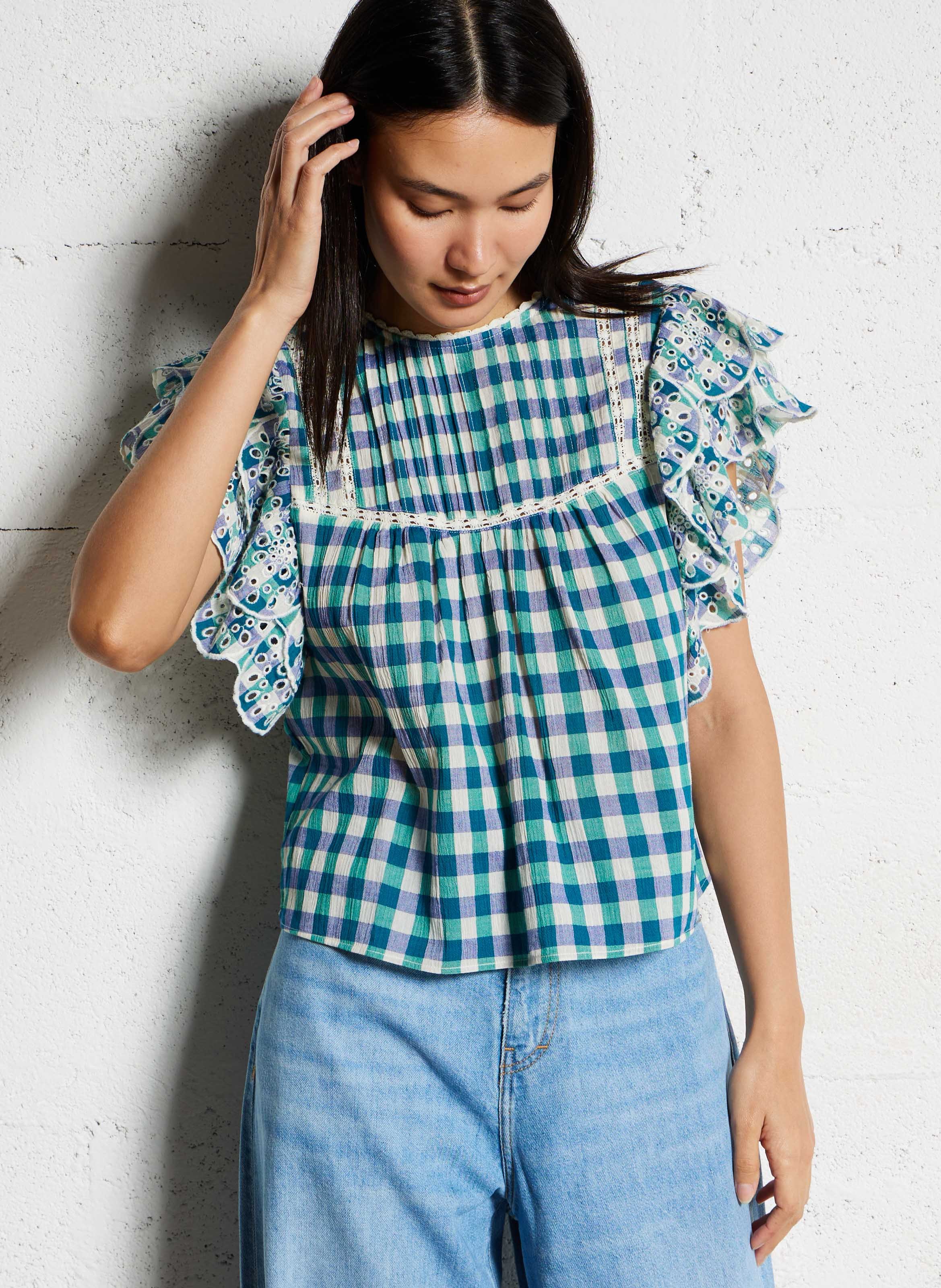 Top sans manches à carreaux en coton BELLEROSE Vert