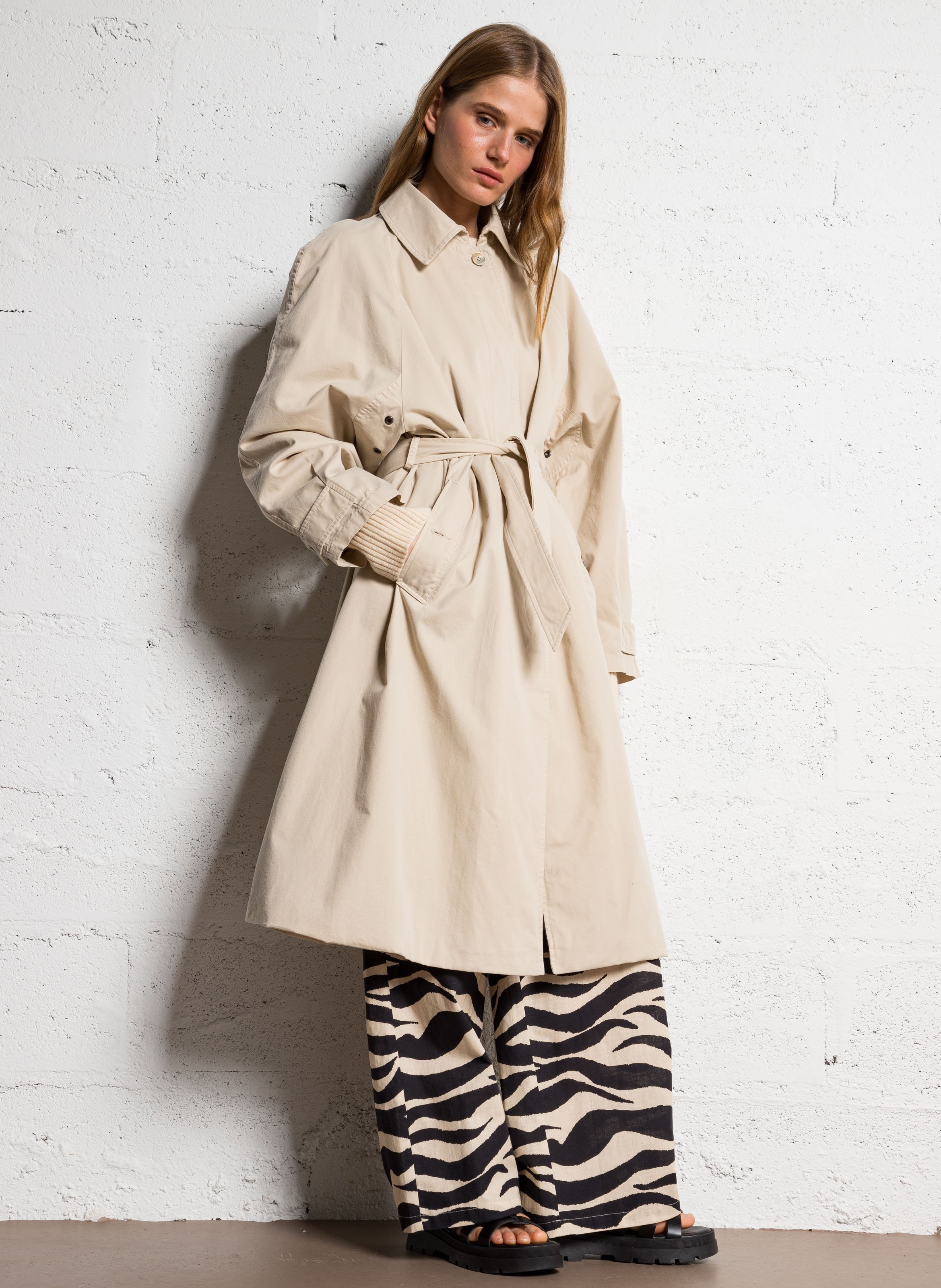 Wijde broek - linnen/katoenblend THE NEW SOCIETY Beige