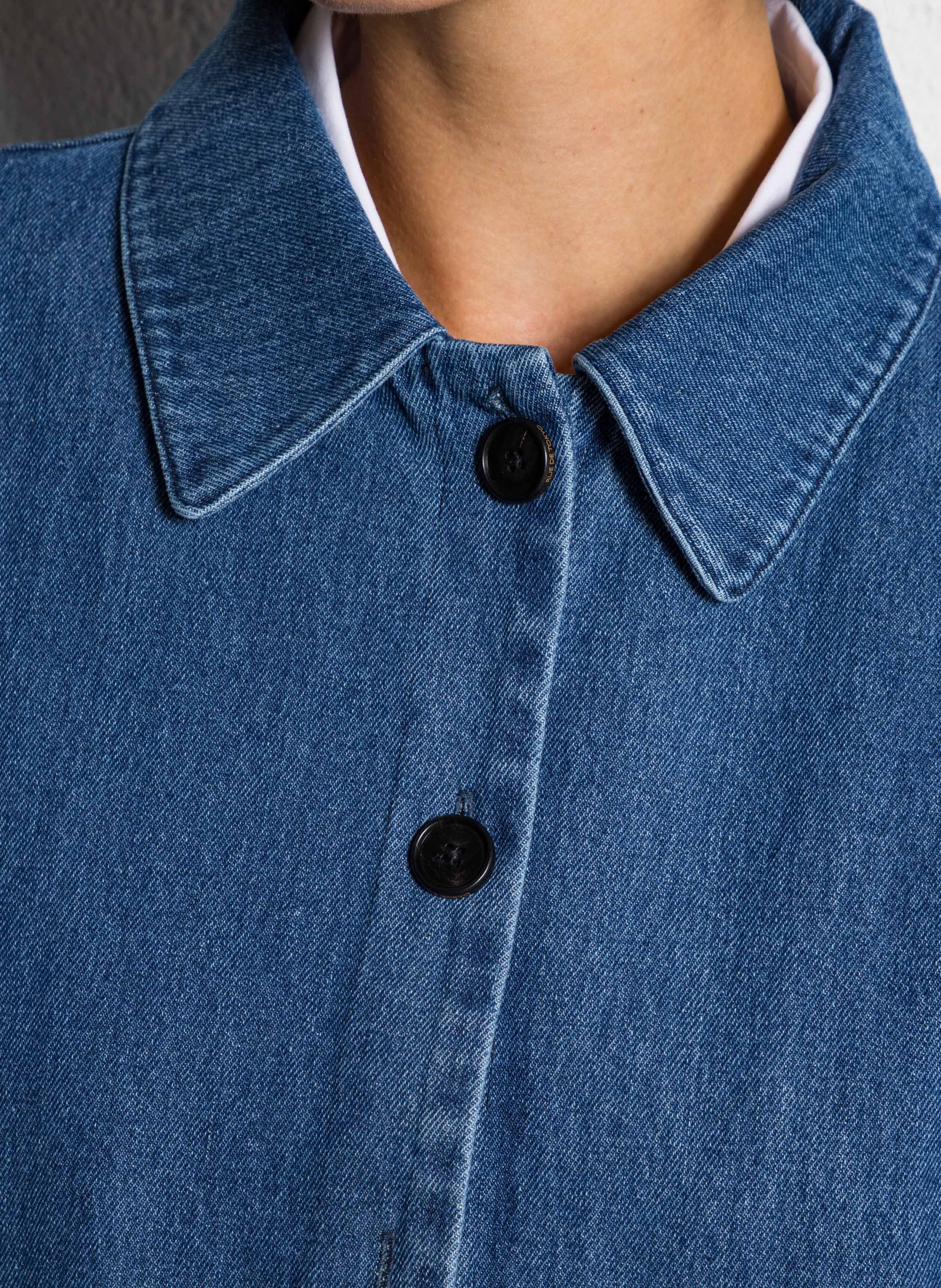 Klassieke jas met kraag van biologisch katoenen denim Blauw