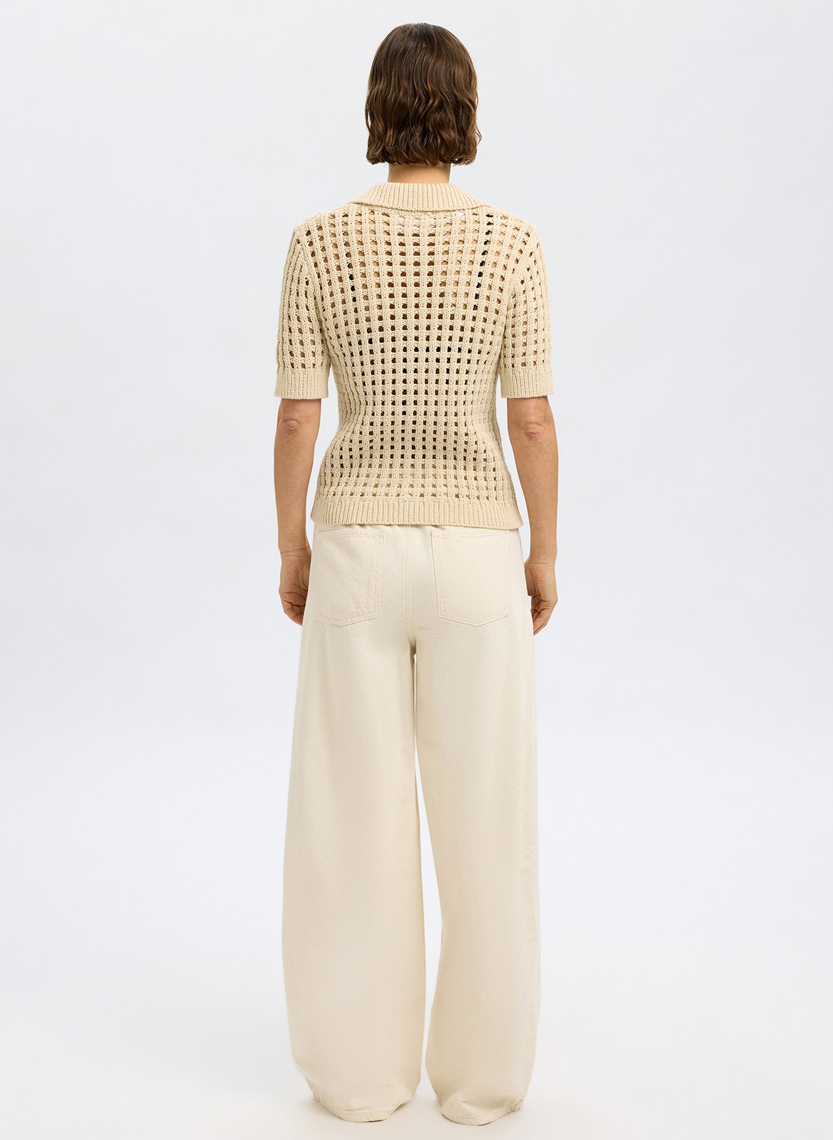 Cardigan droit en coton bio mélangé SELECTED Beige