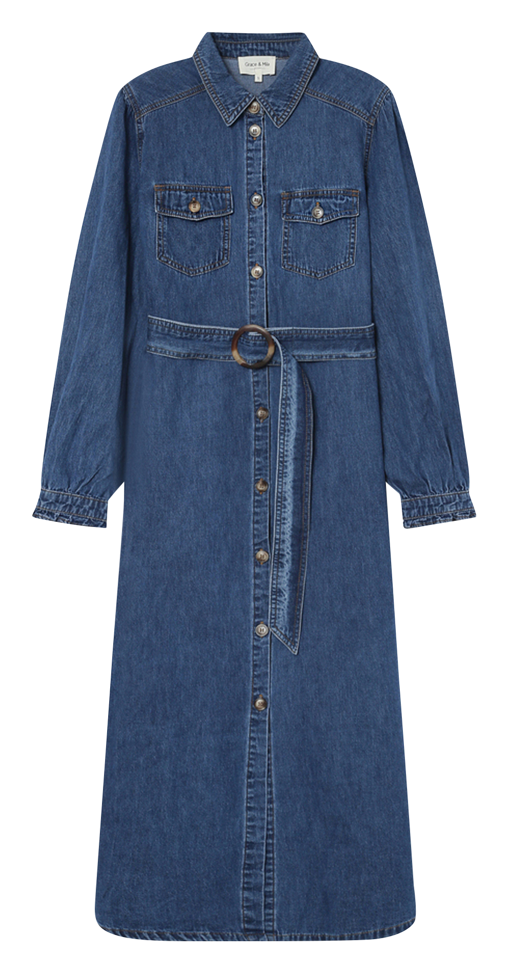 Long cotton-blend dress GRACE ET MILA Blue