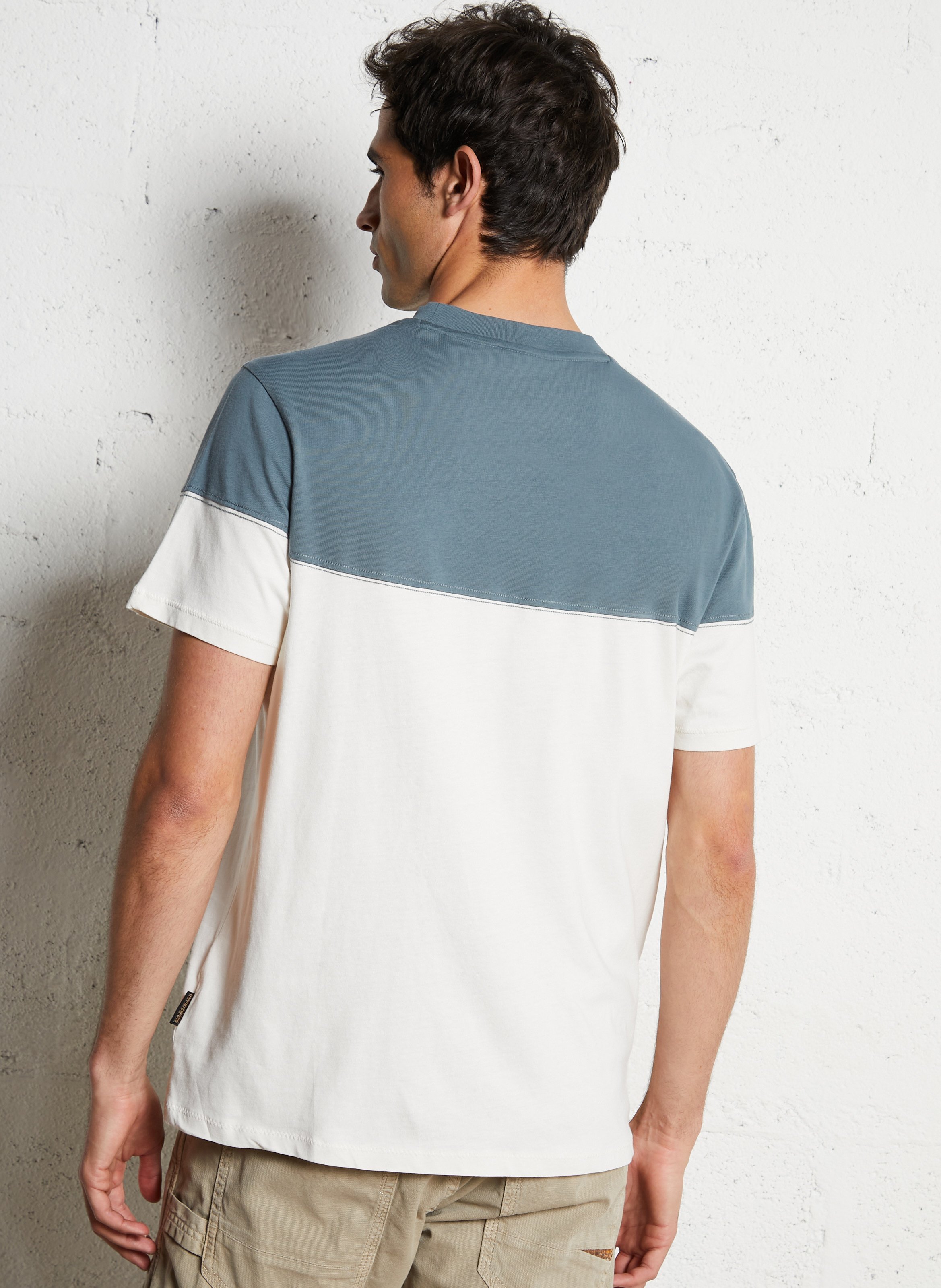 Zweifarbiges besticktes Baumwoll-T-Shirt NAPAPIJRI Weiss