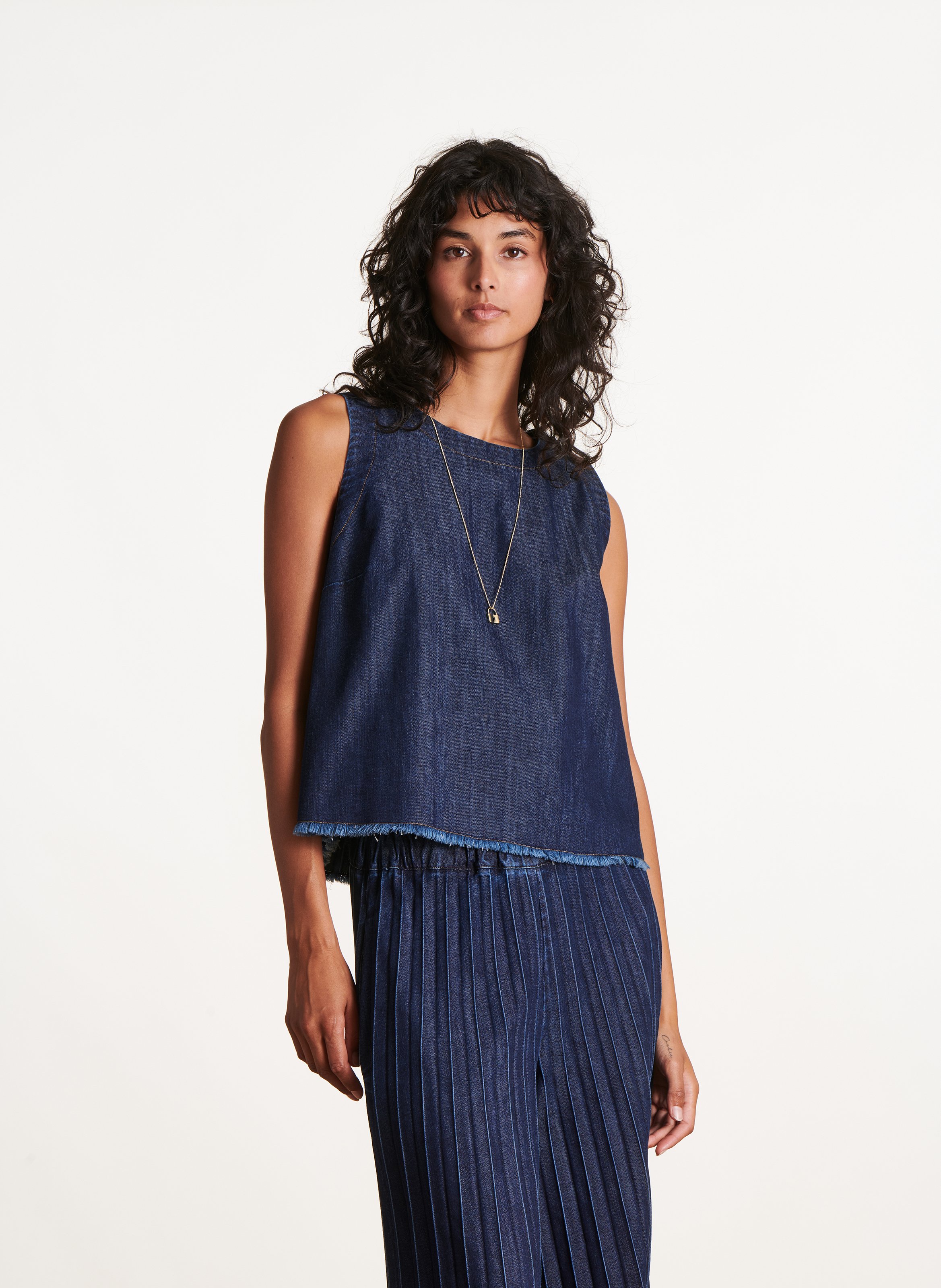 Loose-fit round-neck top in cotton blend LA FEE MARABOUTEE Blue