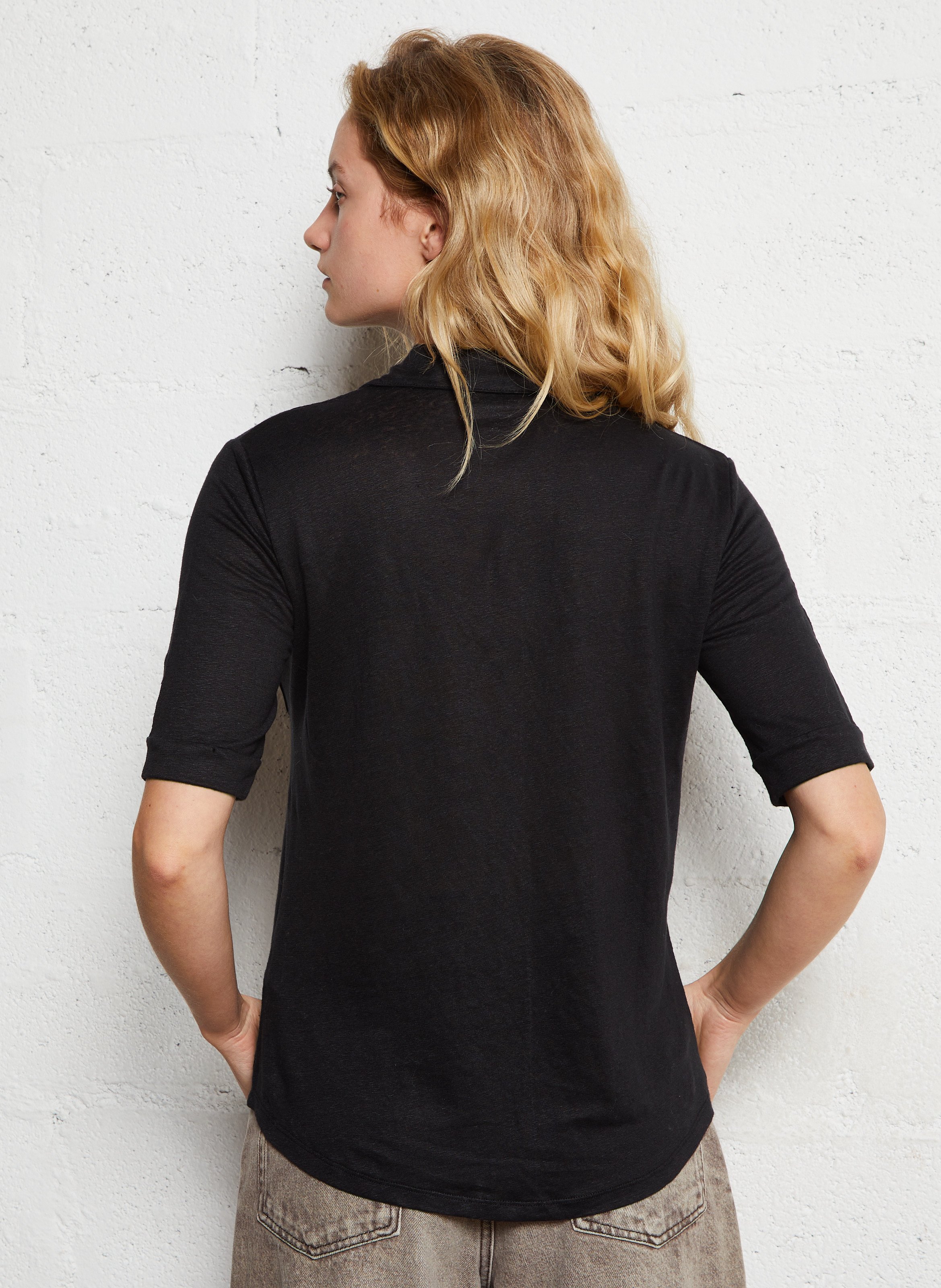 Chemise col classique en lin mélangé MAJESTIC FILATURES Noir