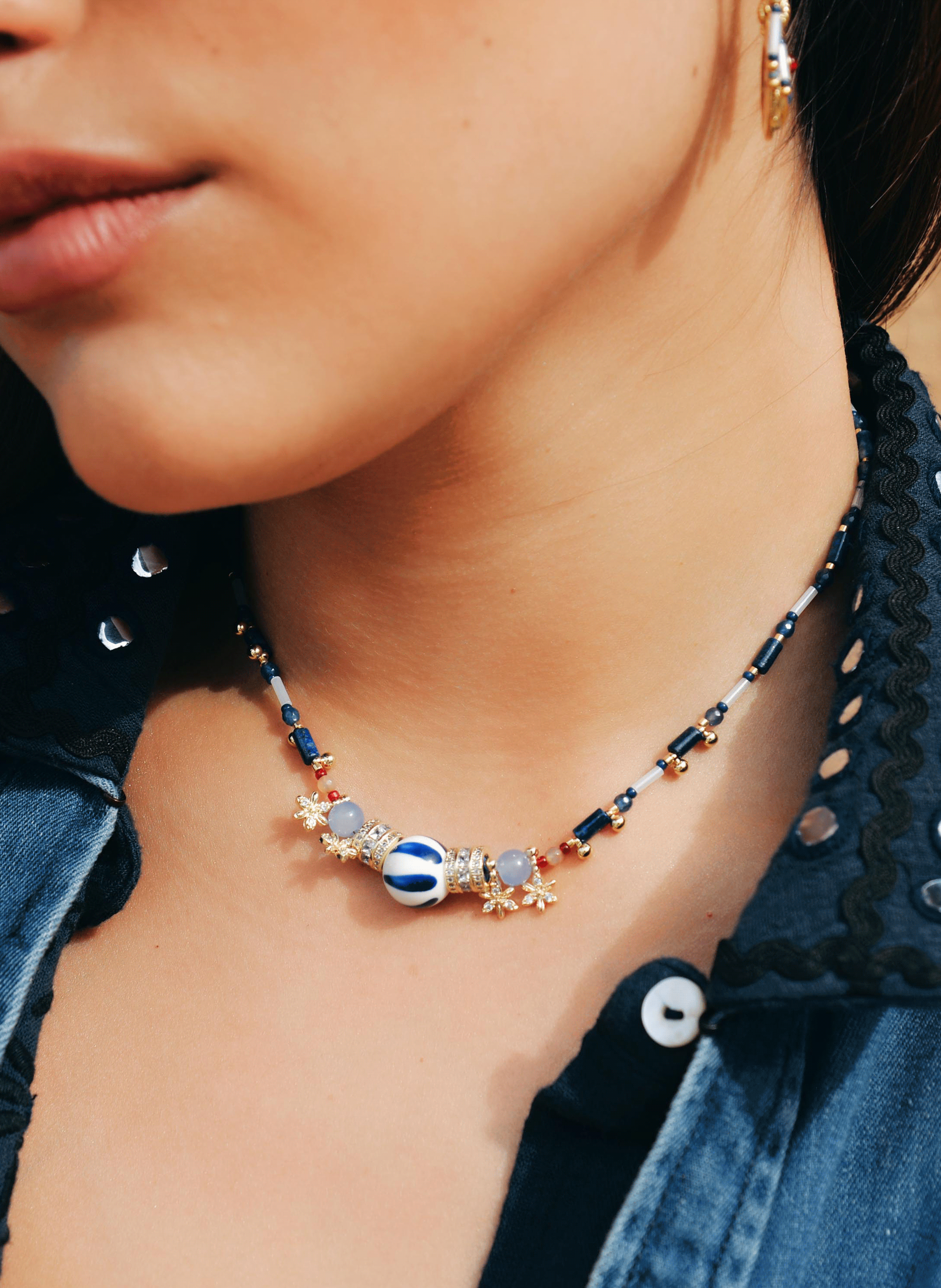 Necklace with beads and tassels HIPANEMA Blue