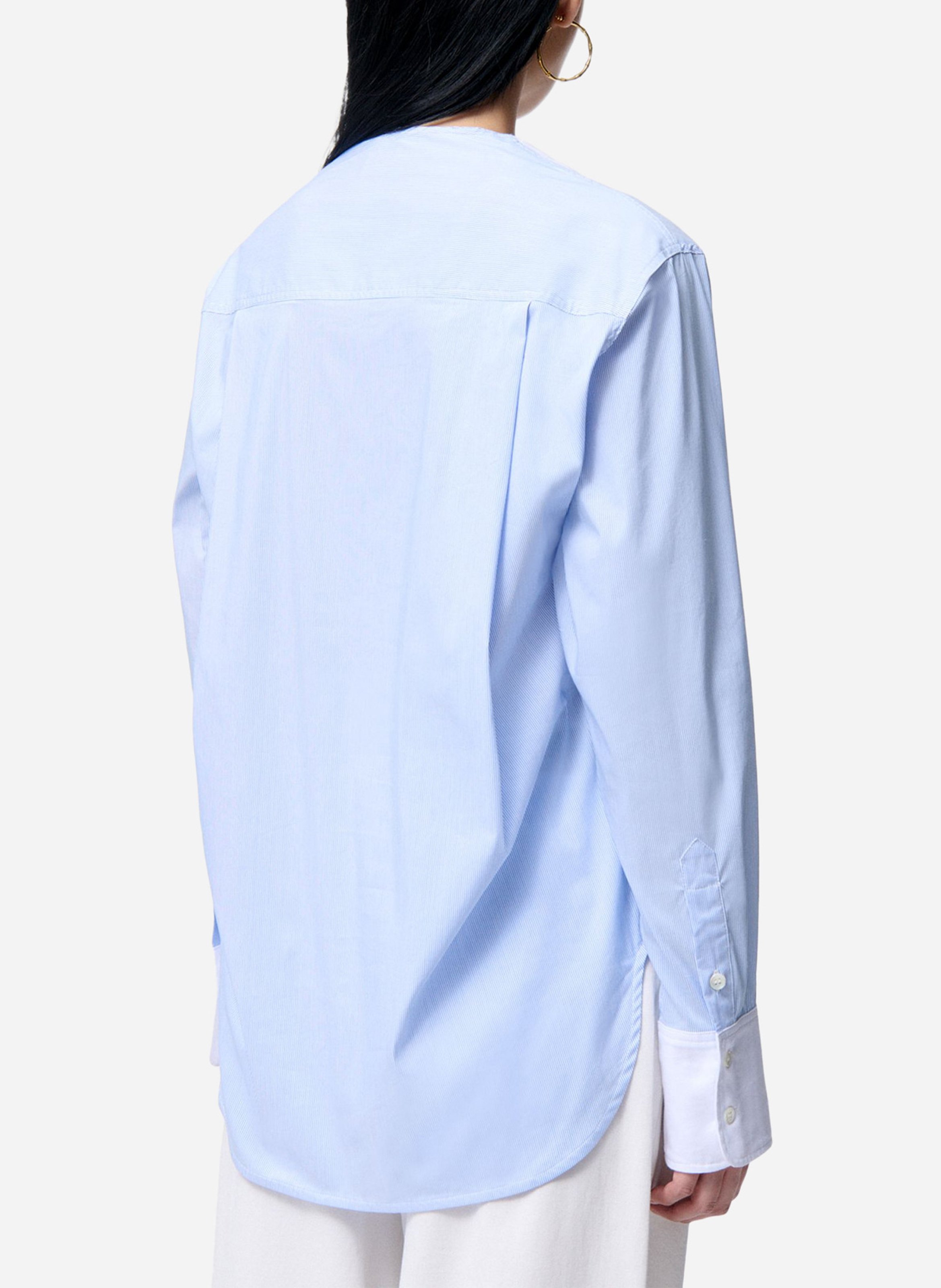 Round-neck cotton-blend blouse VANESSA BRUNO Blue