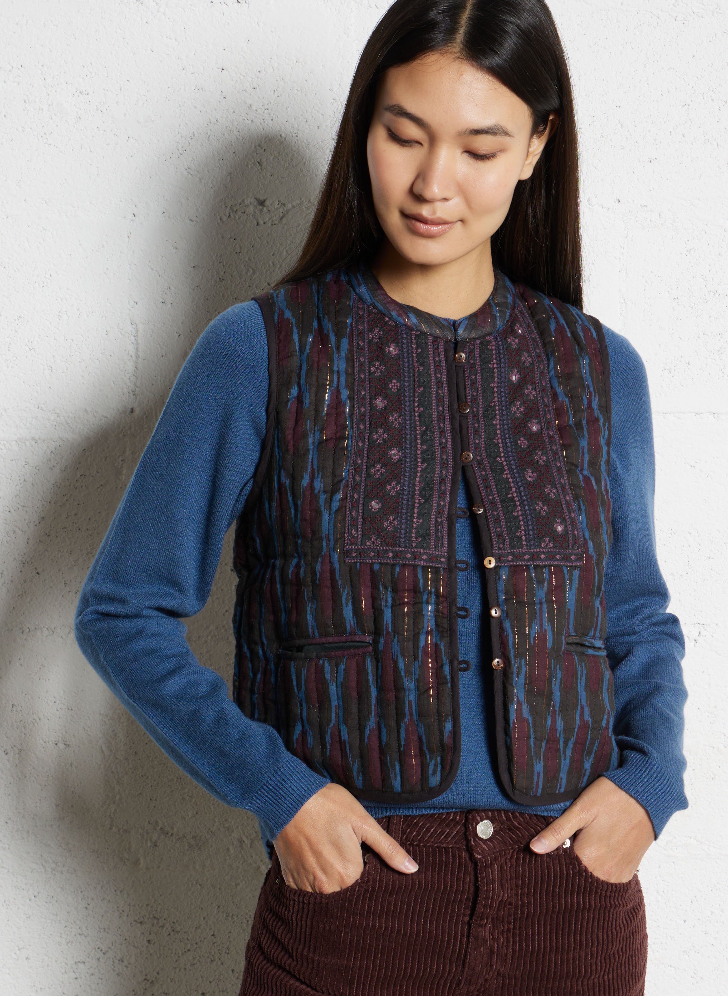 Veste courte sans manches à motifs MAISON HOTEL Bleu