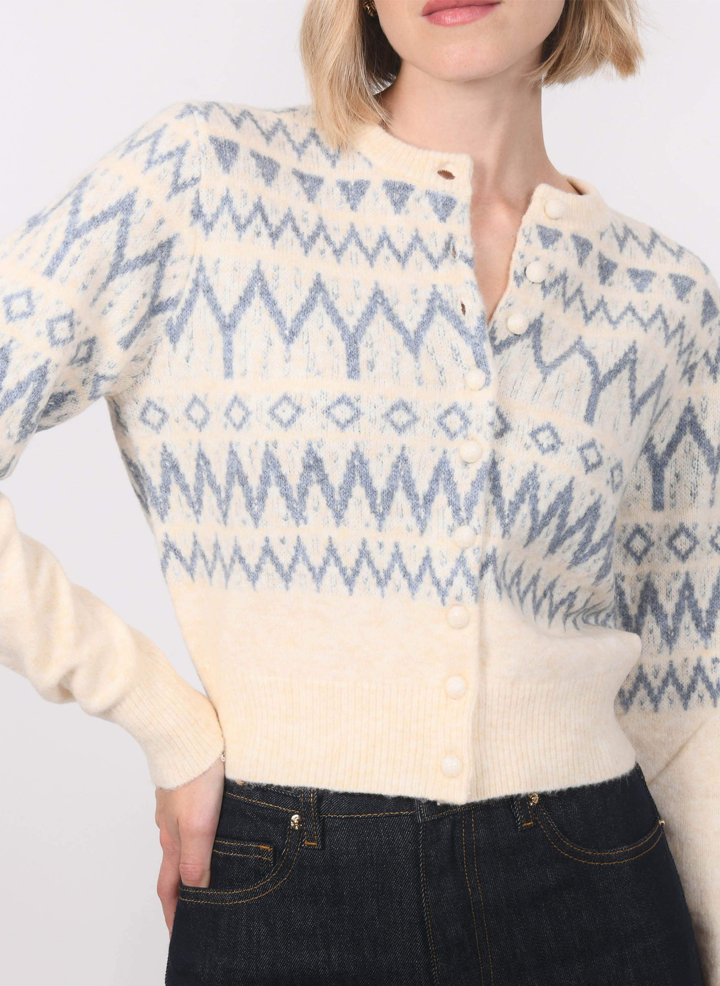 Gilet jacquard col rond KOOKAI Blanc