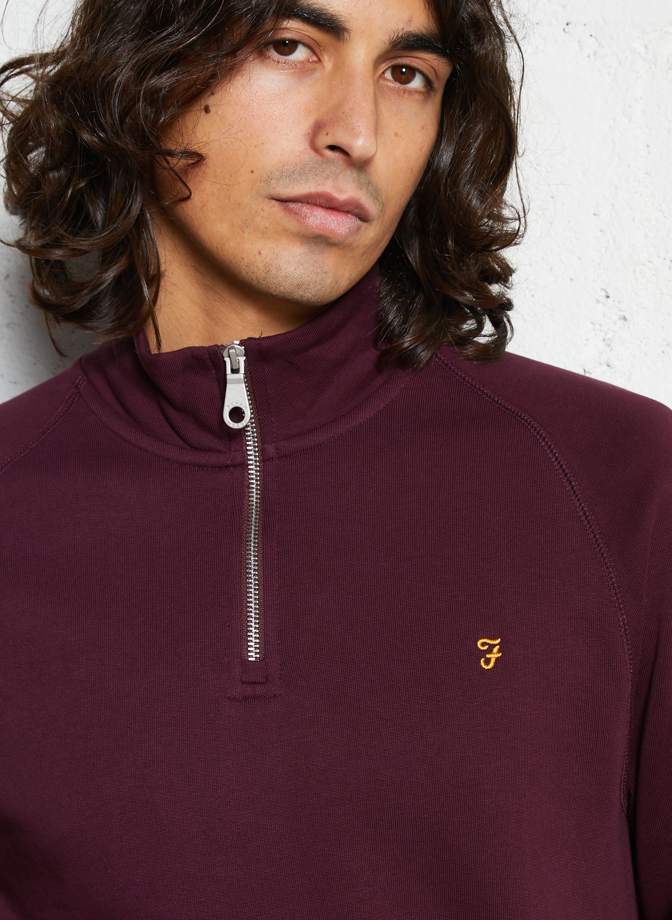 Sweat col zippé regular-fit en coton bio FARAH Rouge