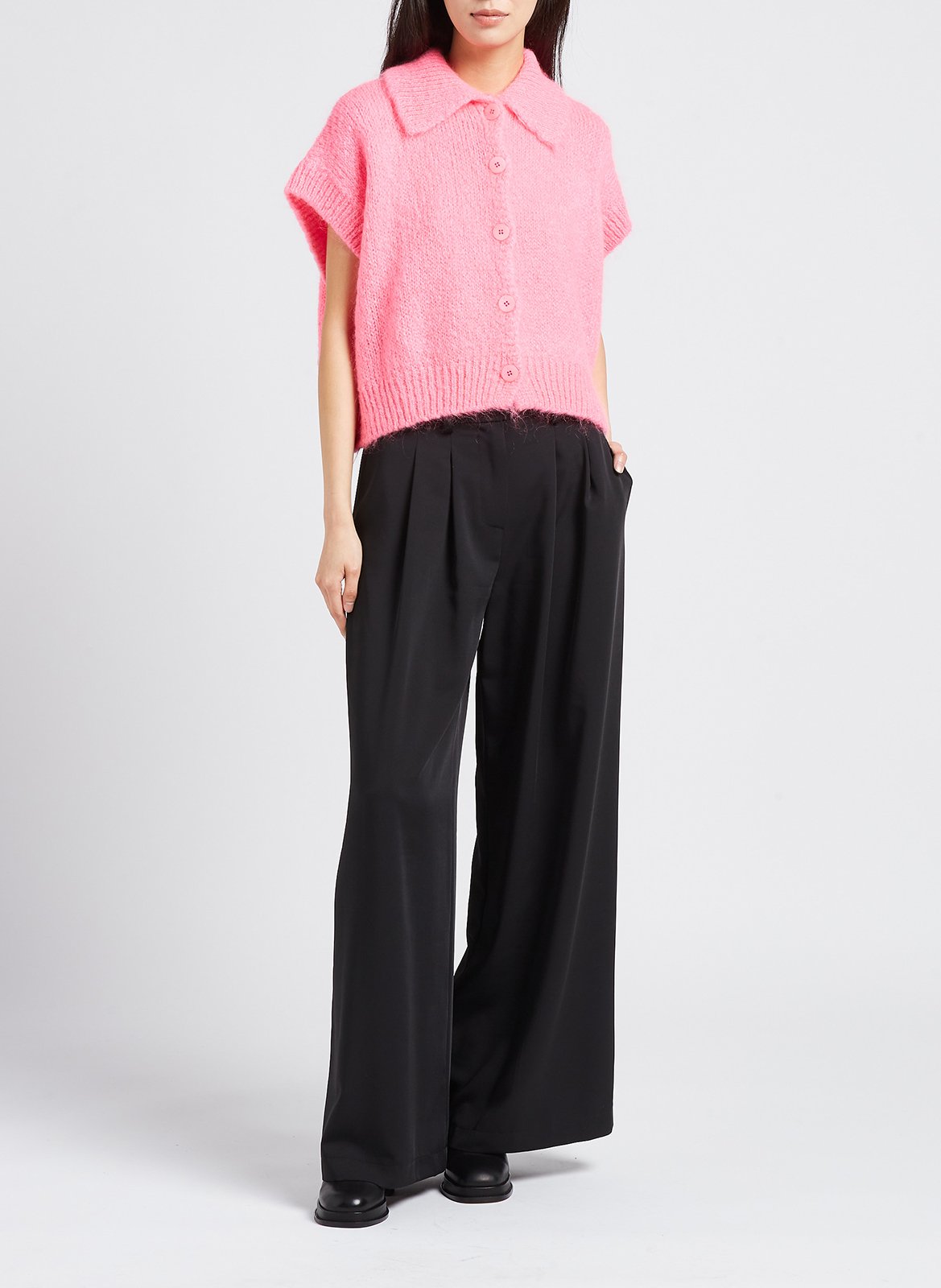 Gilet col classique ample PLEASE Rose