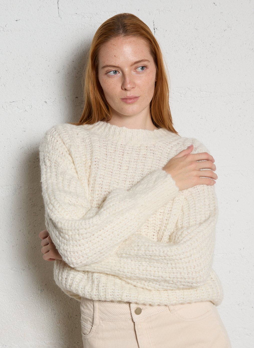 Pull oversize col rond en maille MAISON 123 Blanc