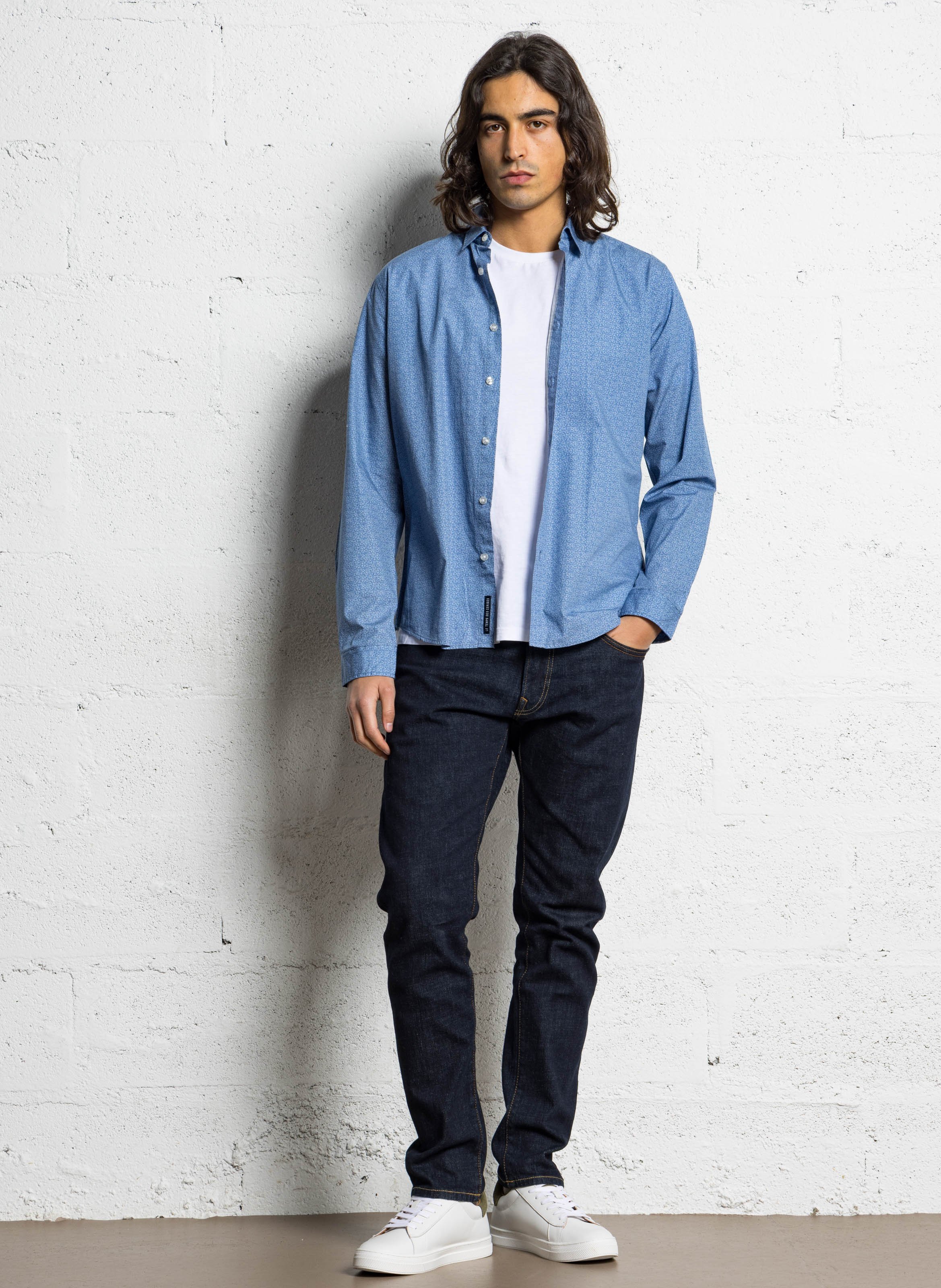 Chemise col classique manches contrastantes en coton LE TEMPS DES CERISES Blue