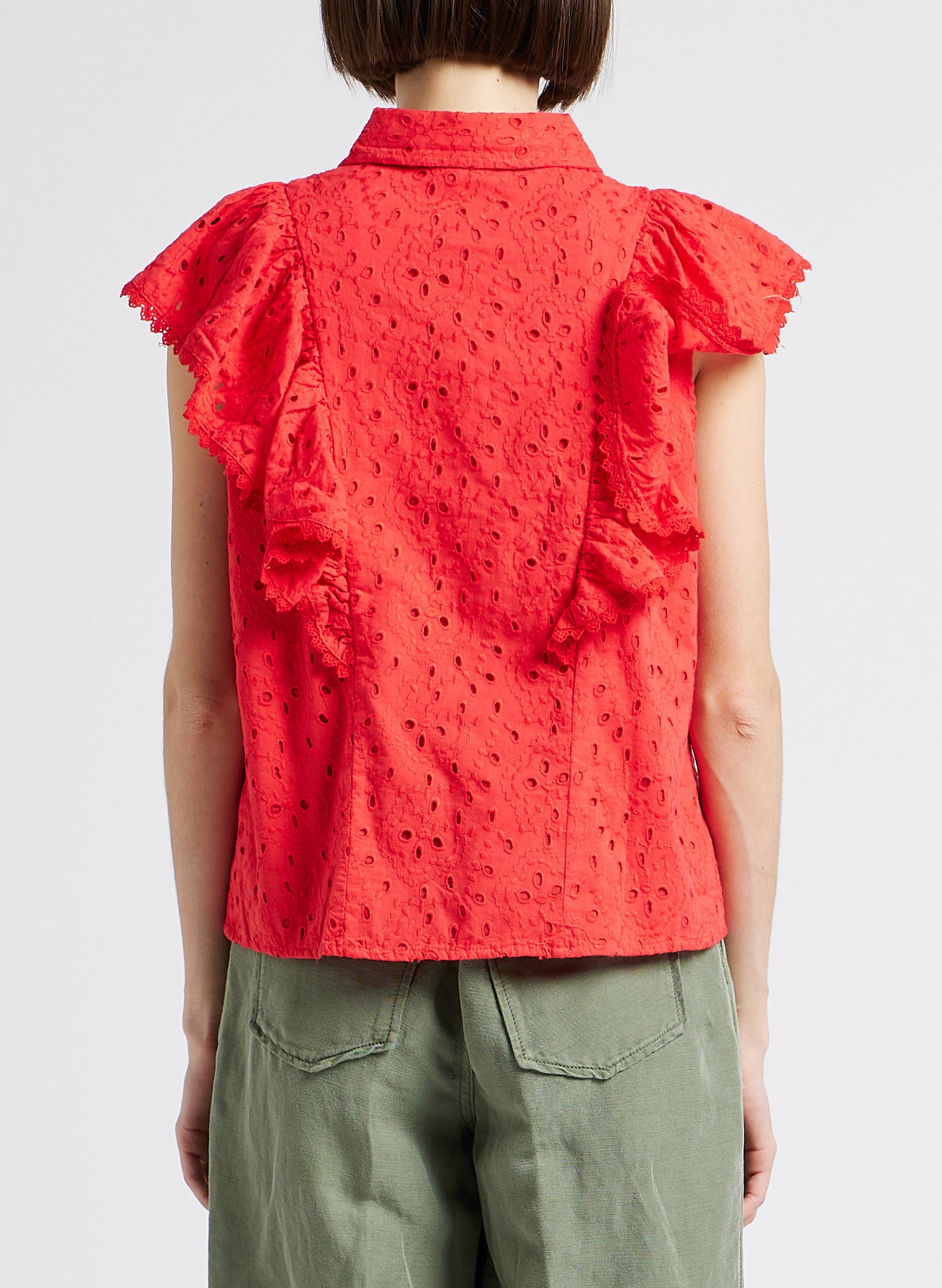 Ruimvallend katoenen overhemd met klassieke kraag YAS Rood