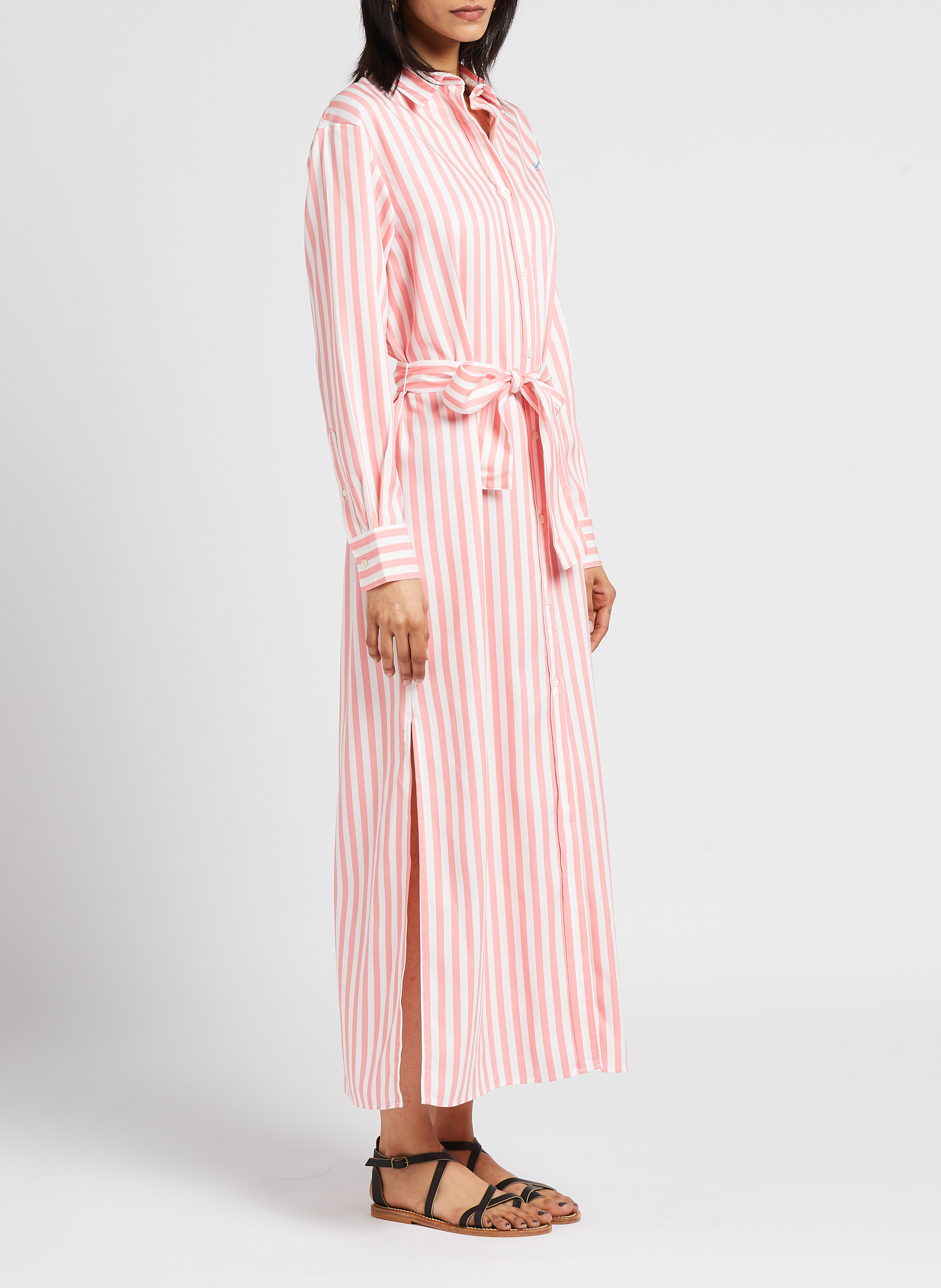 Lange jurk met klassieke kraag en geborduurse tekst'Amour' MAISON LABICHE Roze