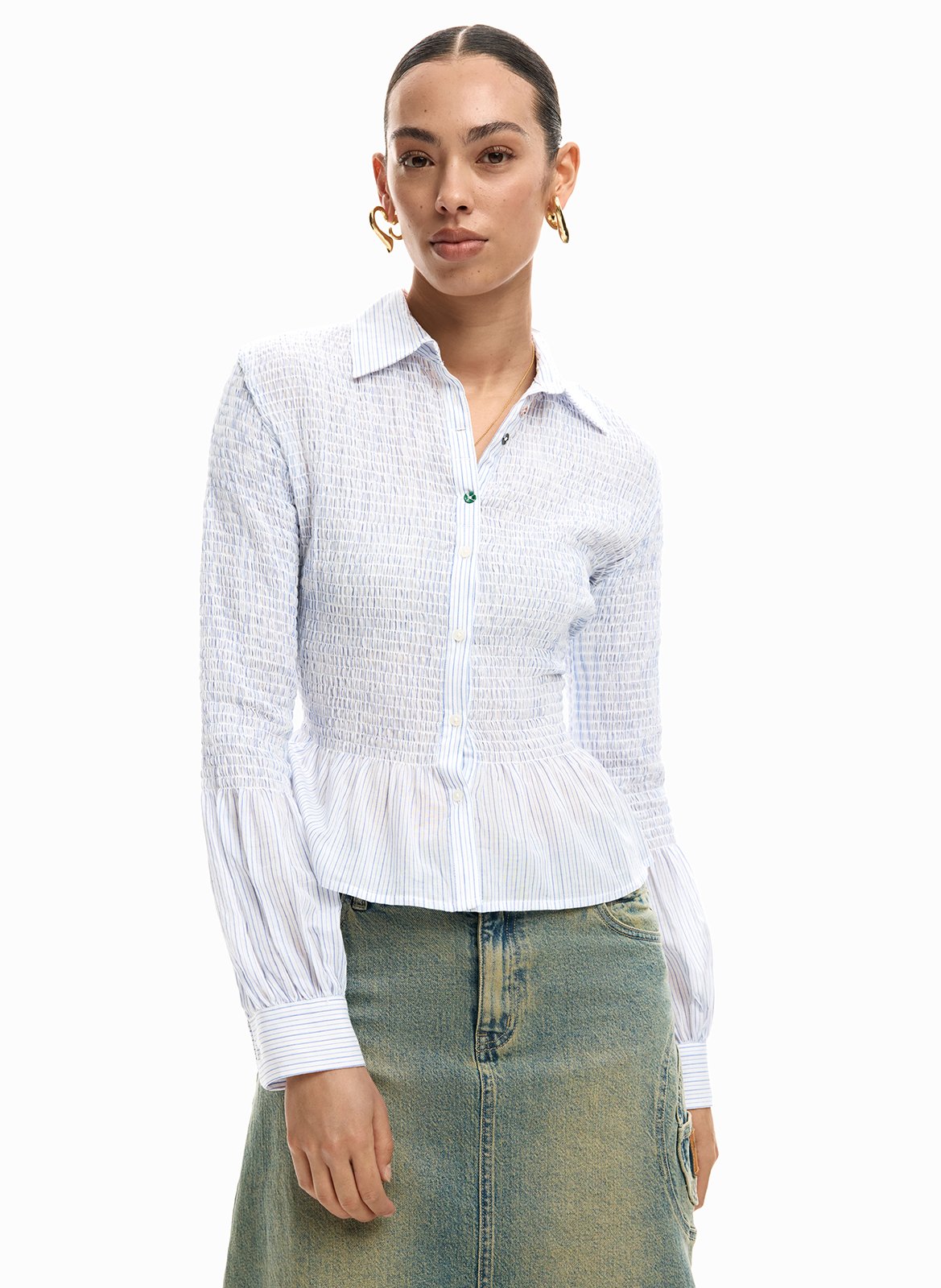 Chemise froncée à rayures DESIGUAL Blanc