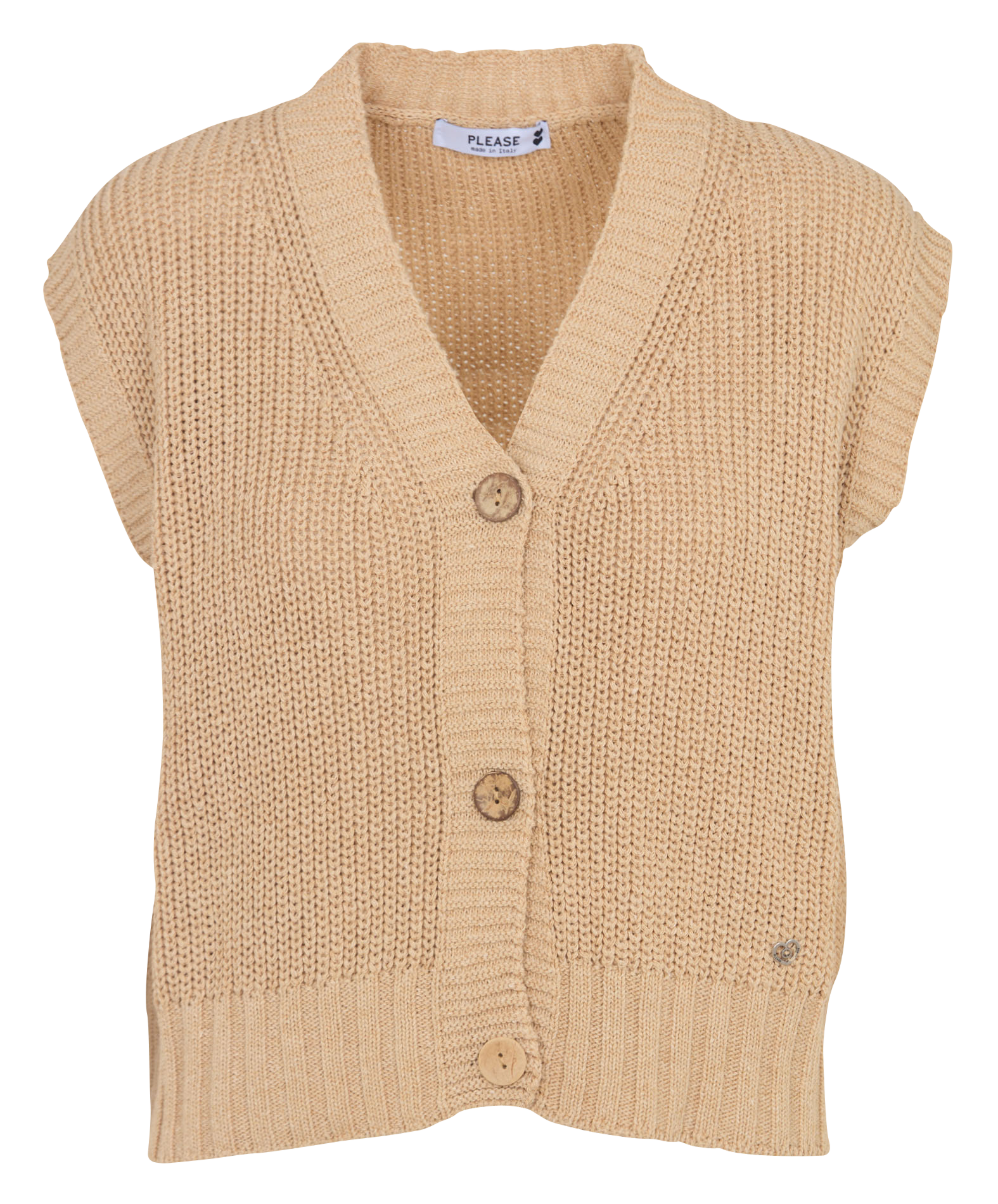 Gilet oversize col V en coton mélangé PLEASE Beige