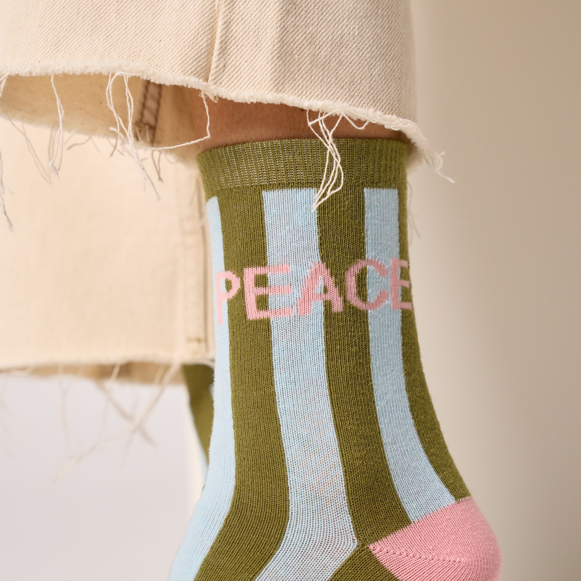 Combed cotton striped socks Khaki