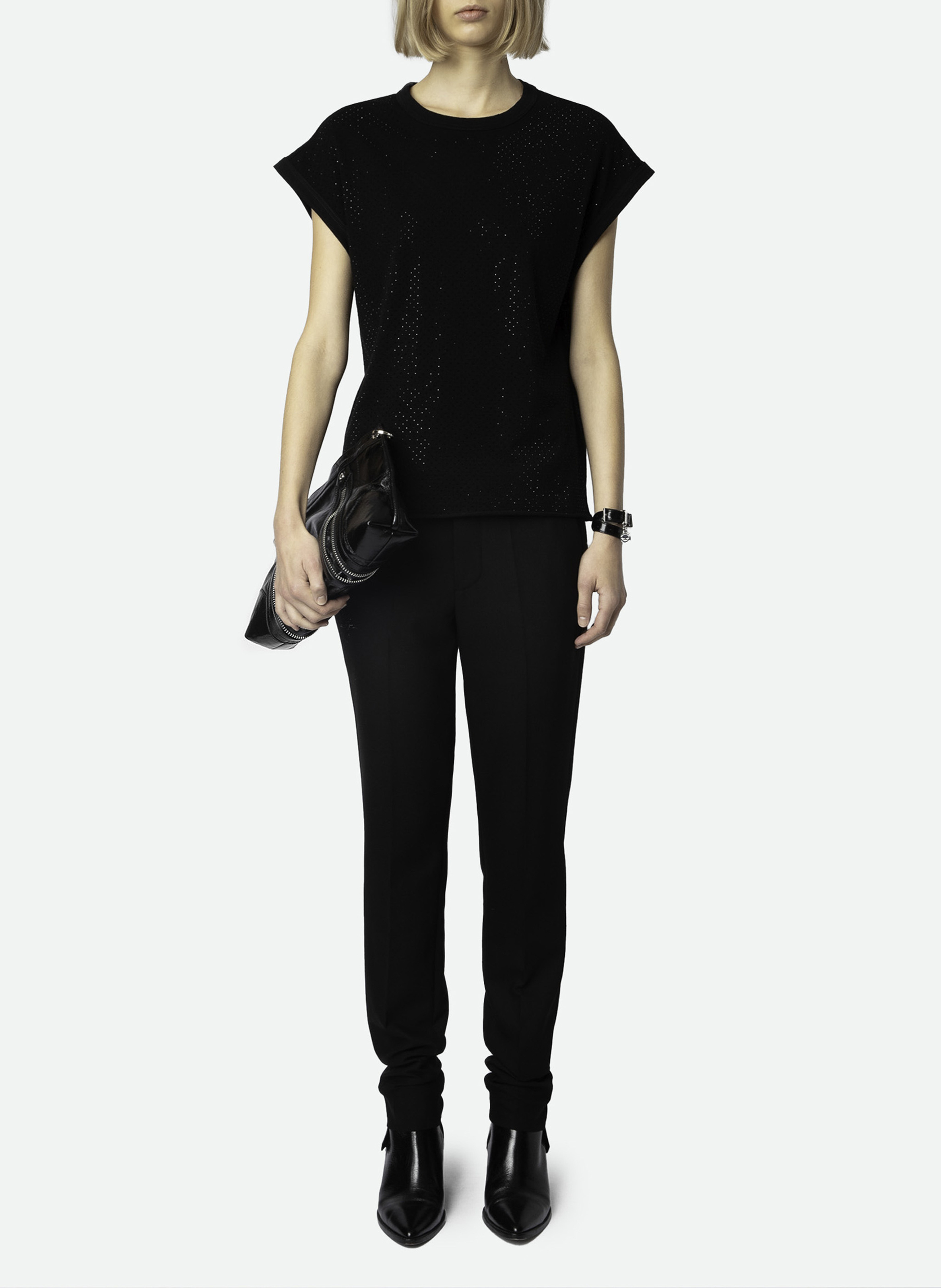 Tee-shirt à strass en coton ZADIG&VOLTAIRE Noir