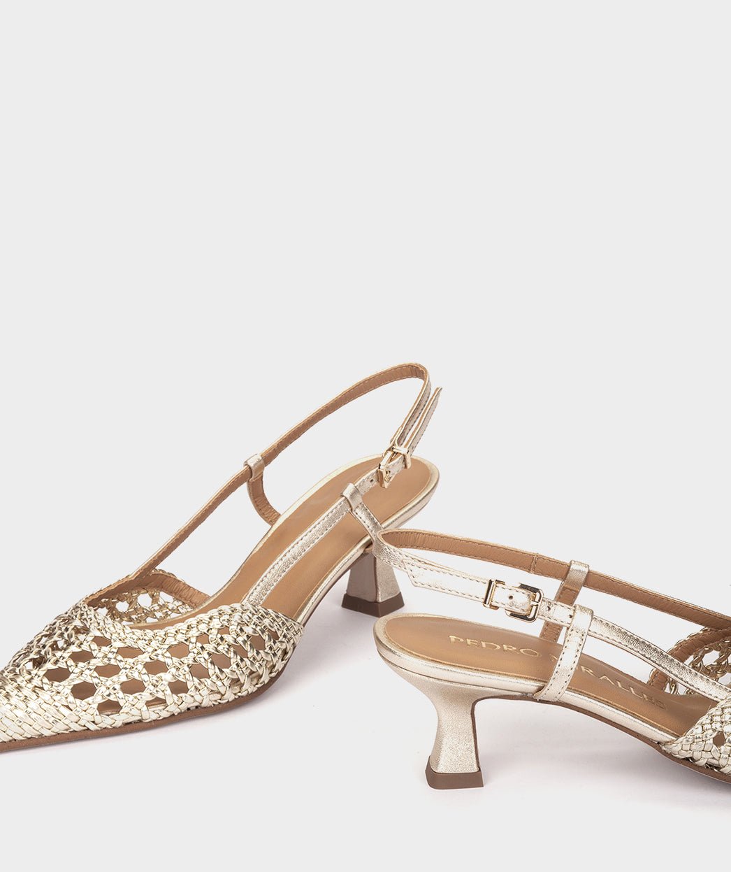 Metallic woven pointed-toe pumps. PEDRO MIRALLES Golden