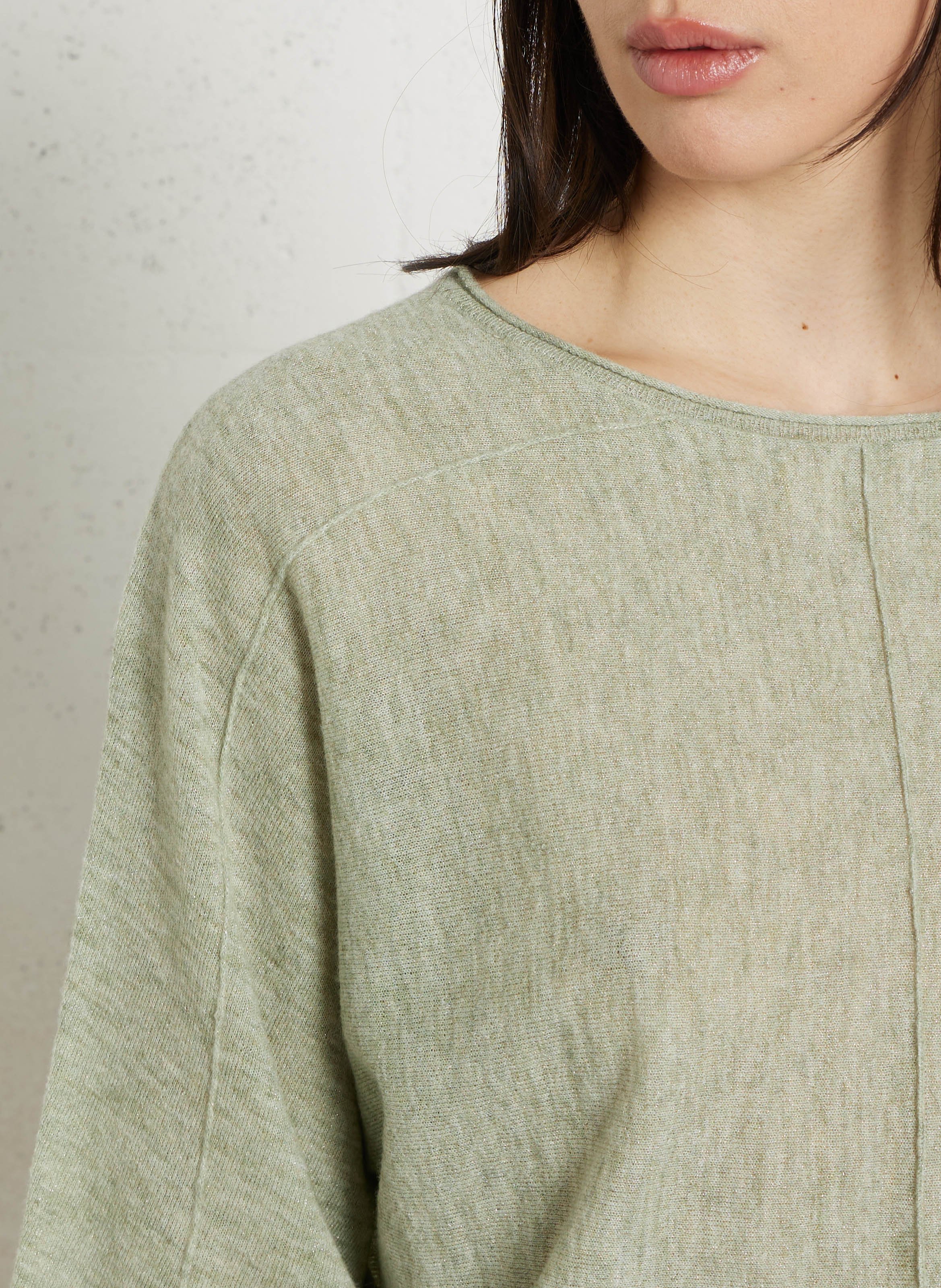 Oversized round neck metallic blend wool sweater MAISON 123 Green