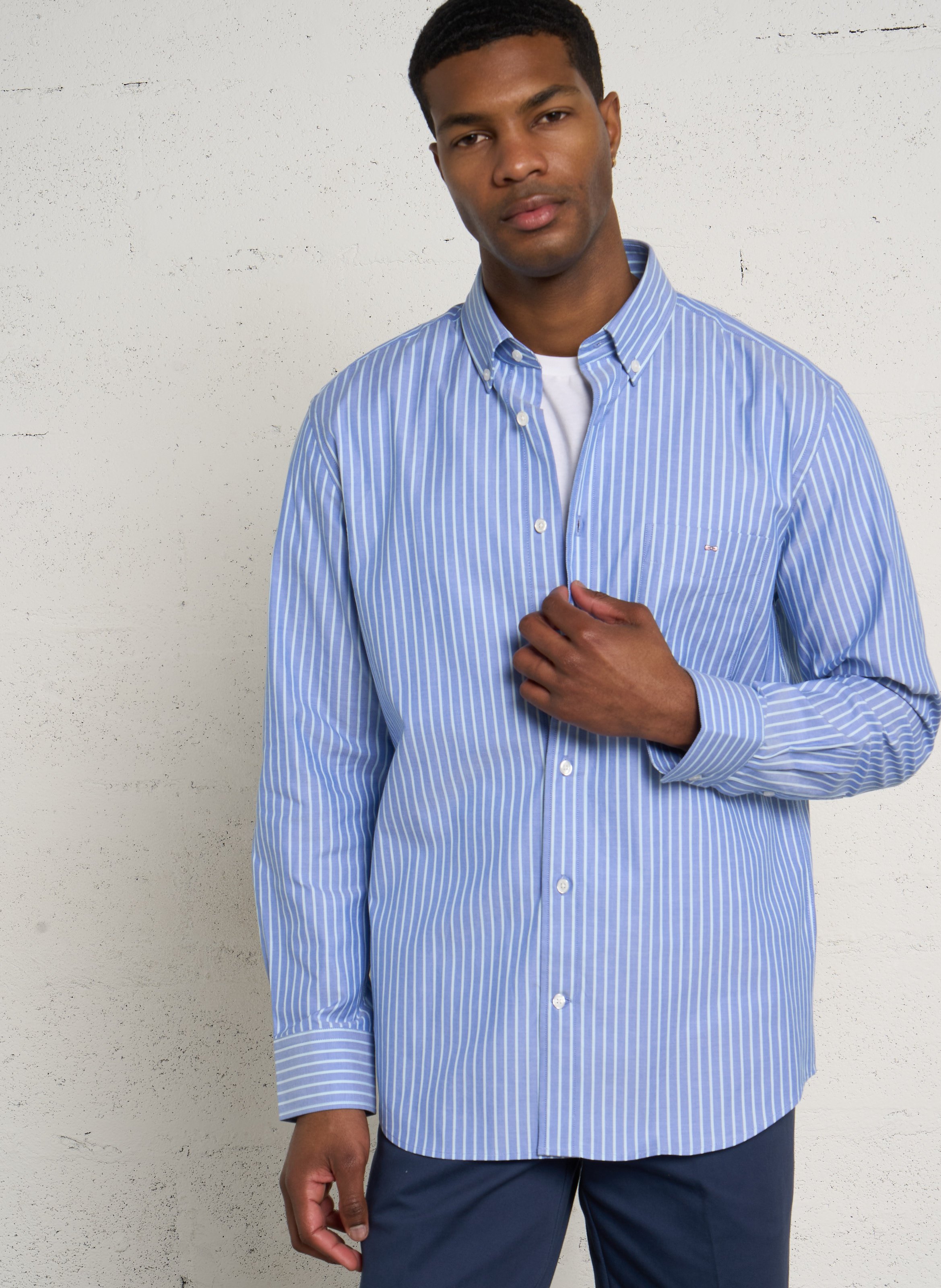 Oversize-Baumwollbluse mit klassischem Kragen und Streifen EDEN PARK Blau