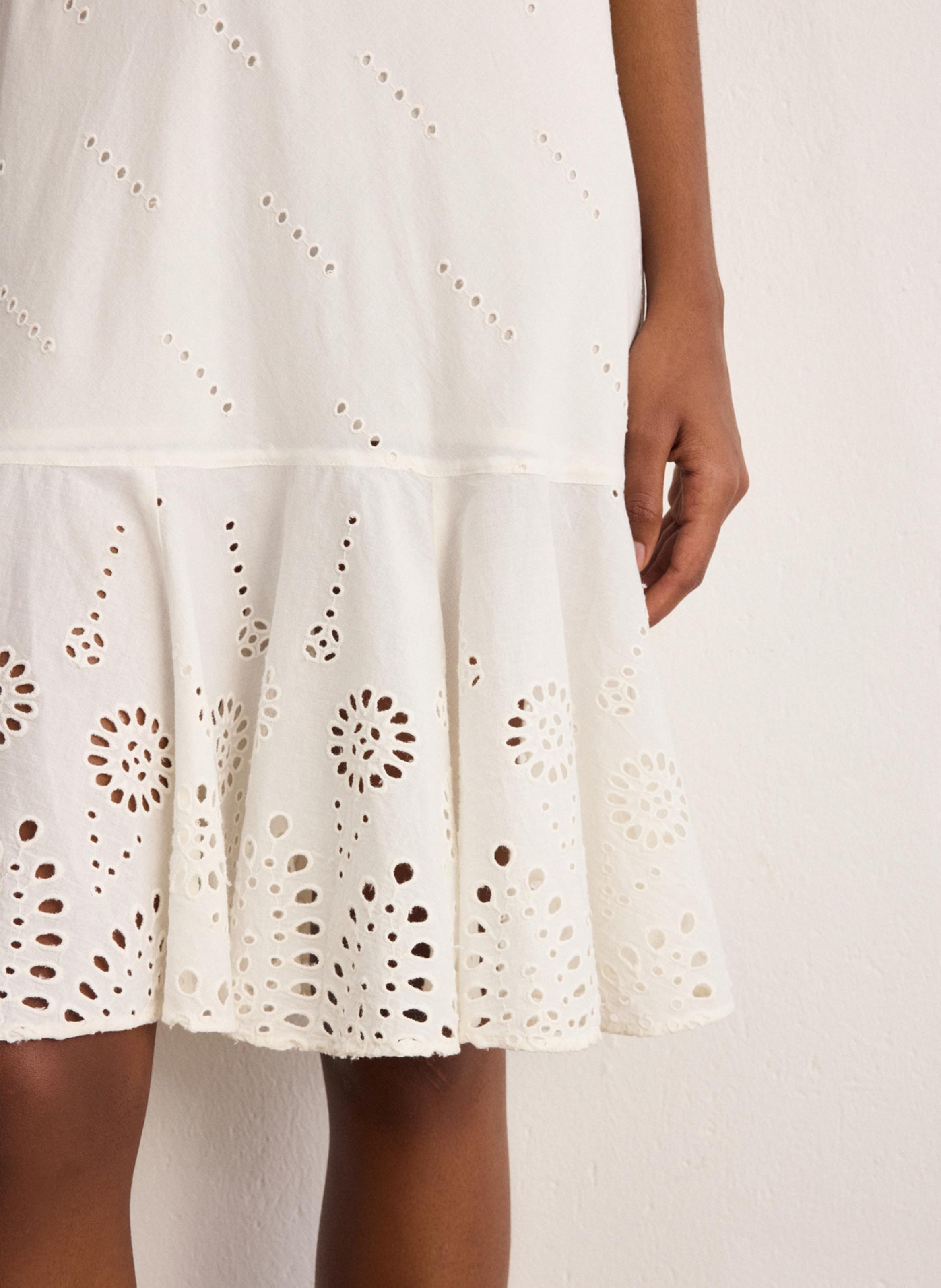 Robe courte sans manches à broderies PABLO Beige