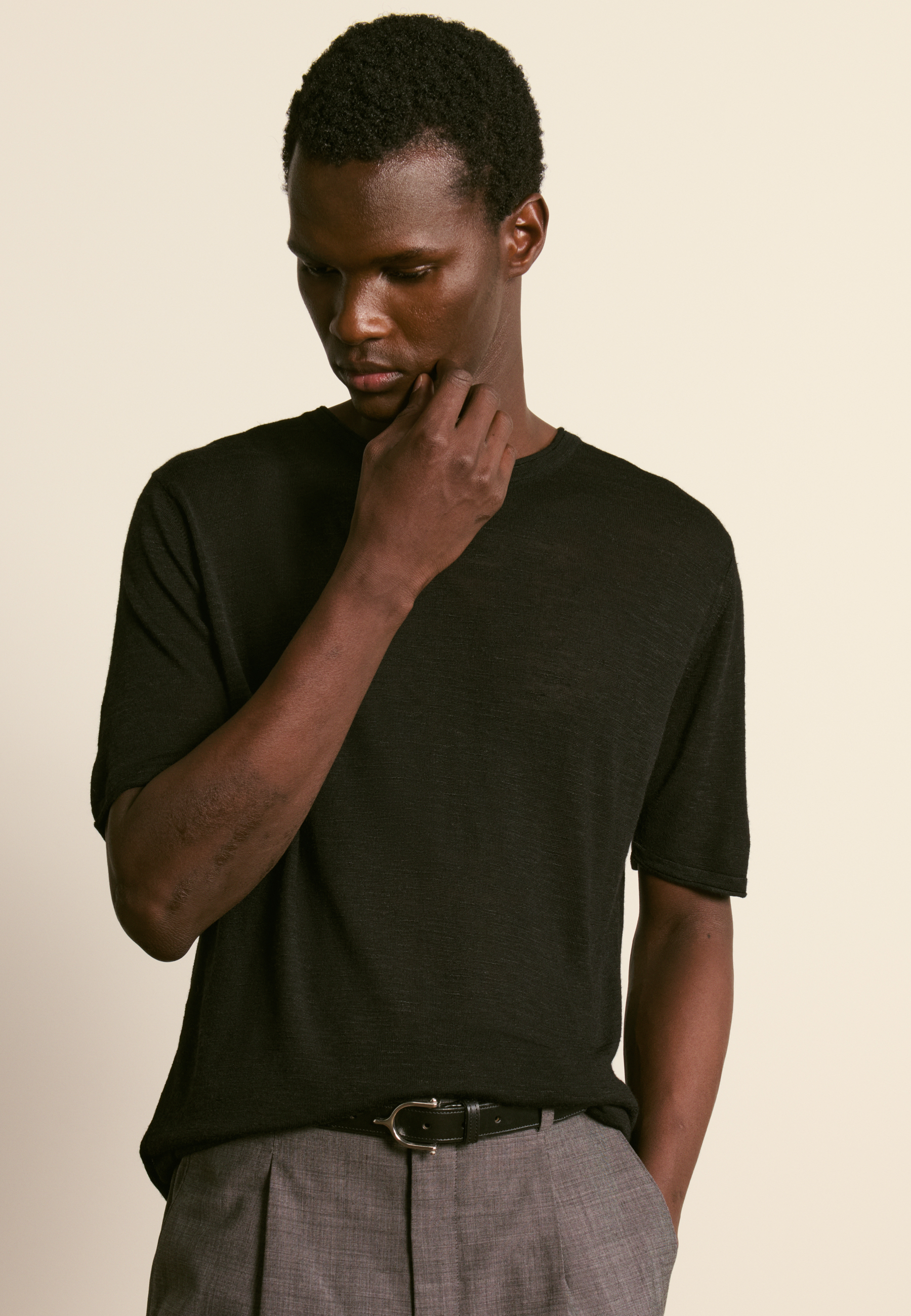 T-shirt col rond en lin flammé MAISON MONTAGUT