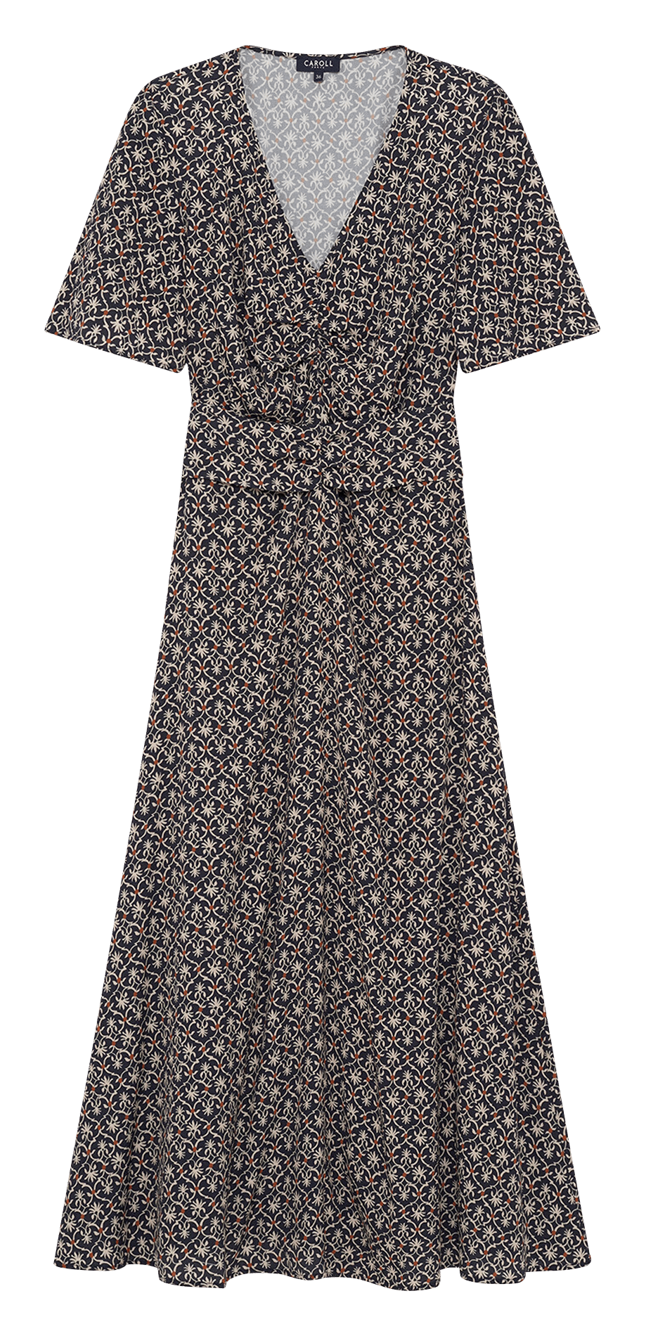 Robe midi col V imprimée CAROLL Noir