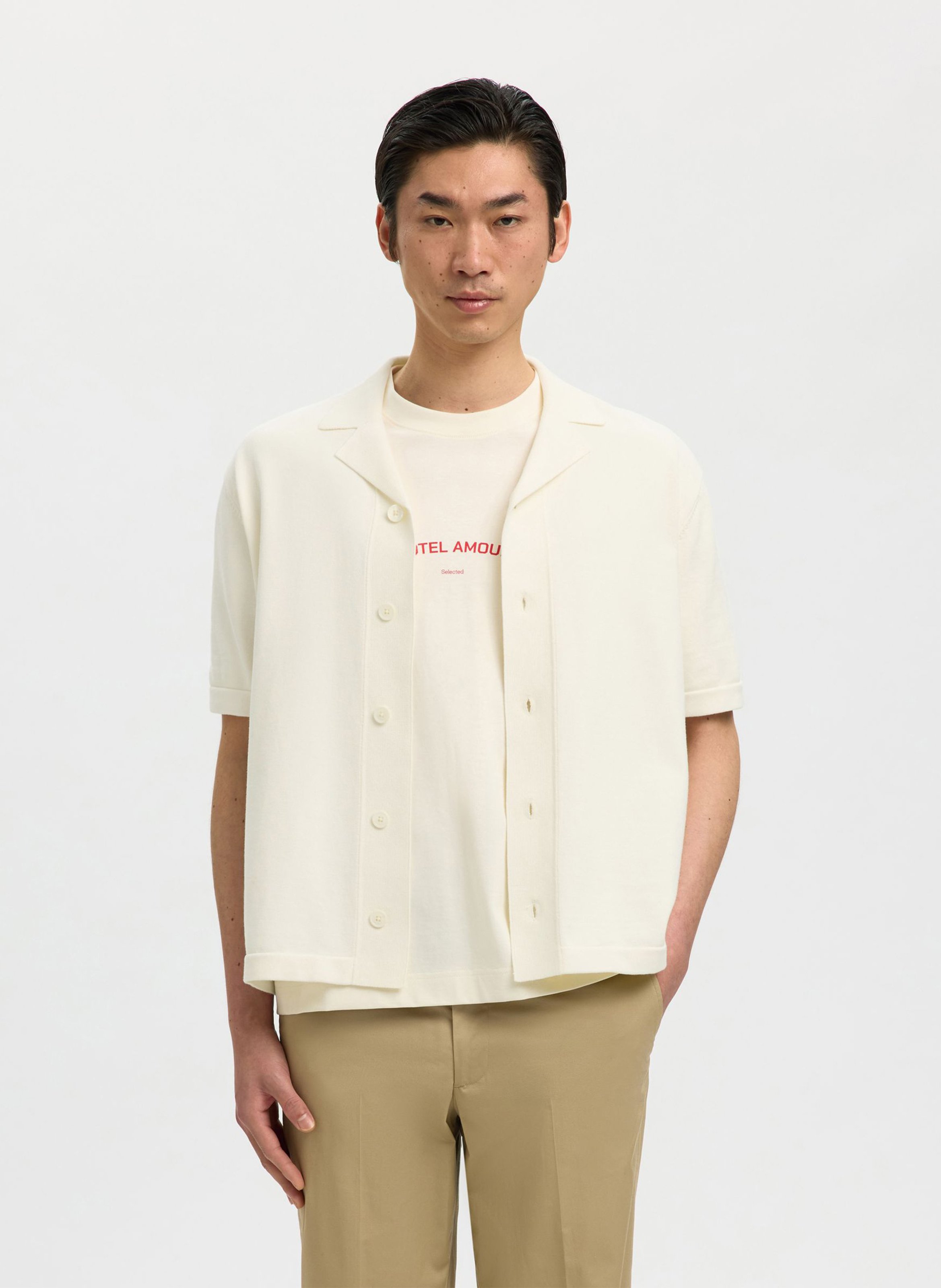 Chemise en coton bio SELECTED Beige