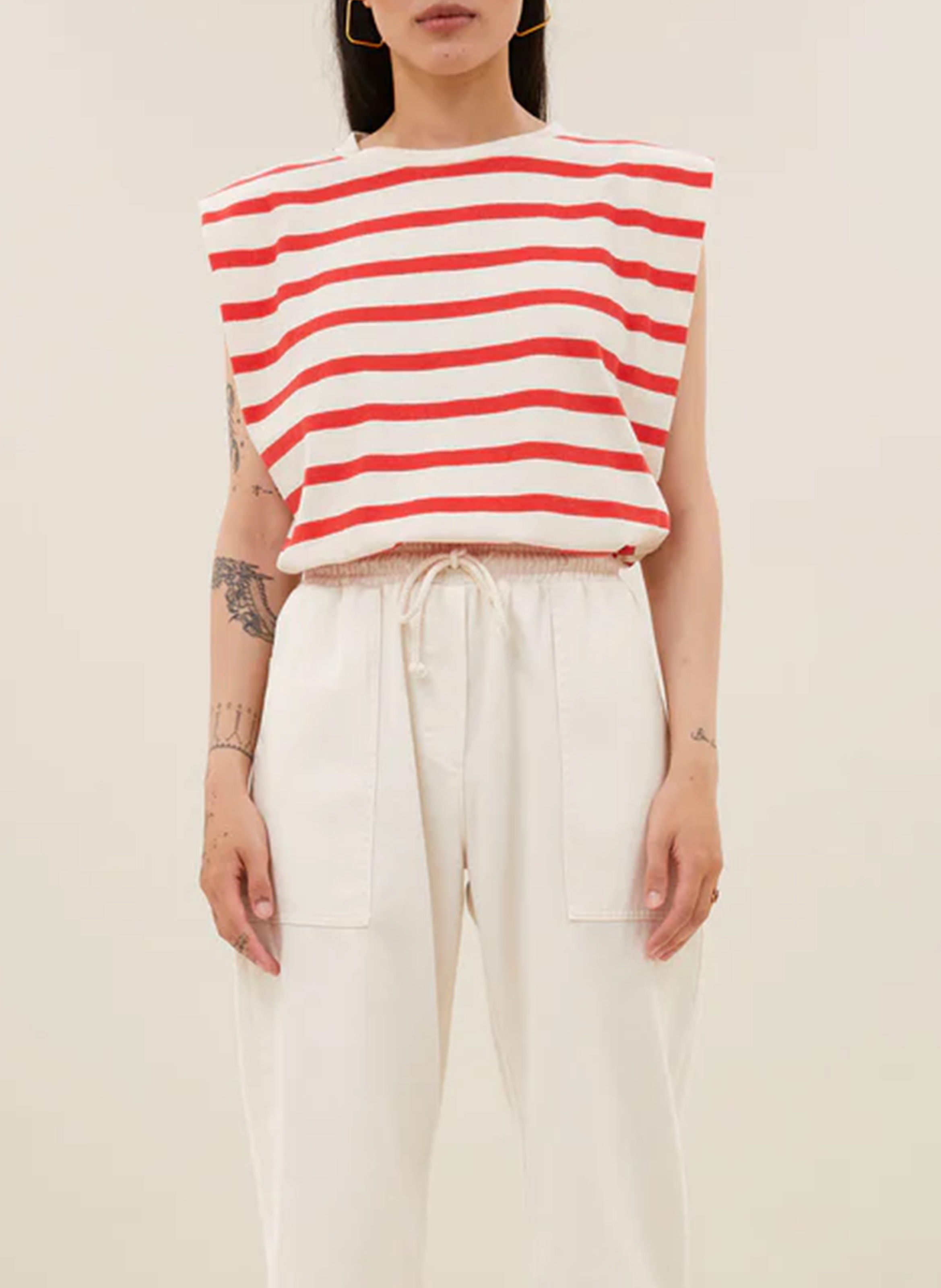 Sleeveless striped T-shirt BY BAR Red