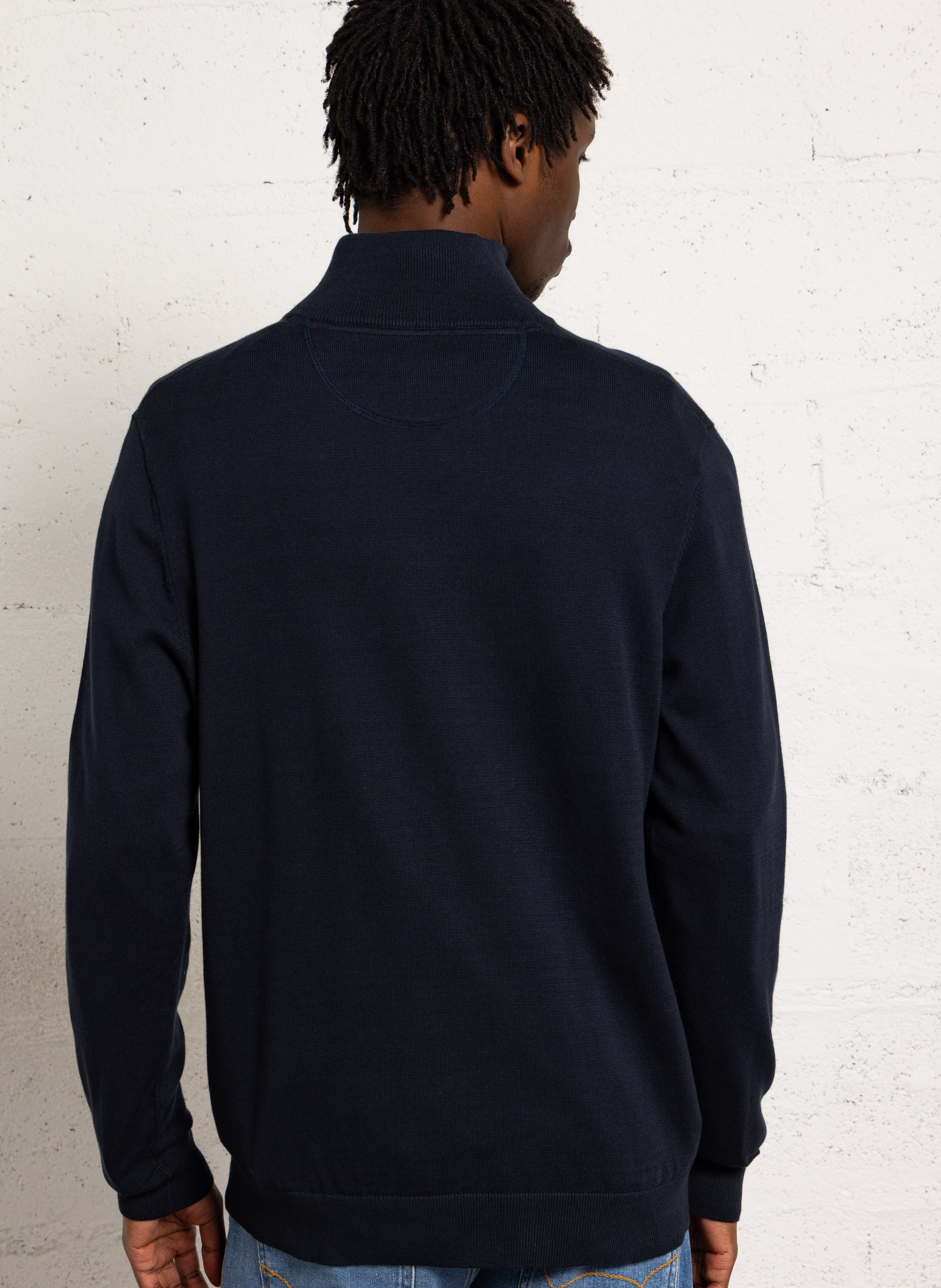 High-neck straight-cut cotton sweater EDEN PARK Blue