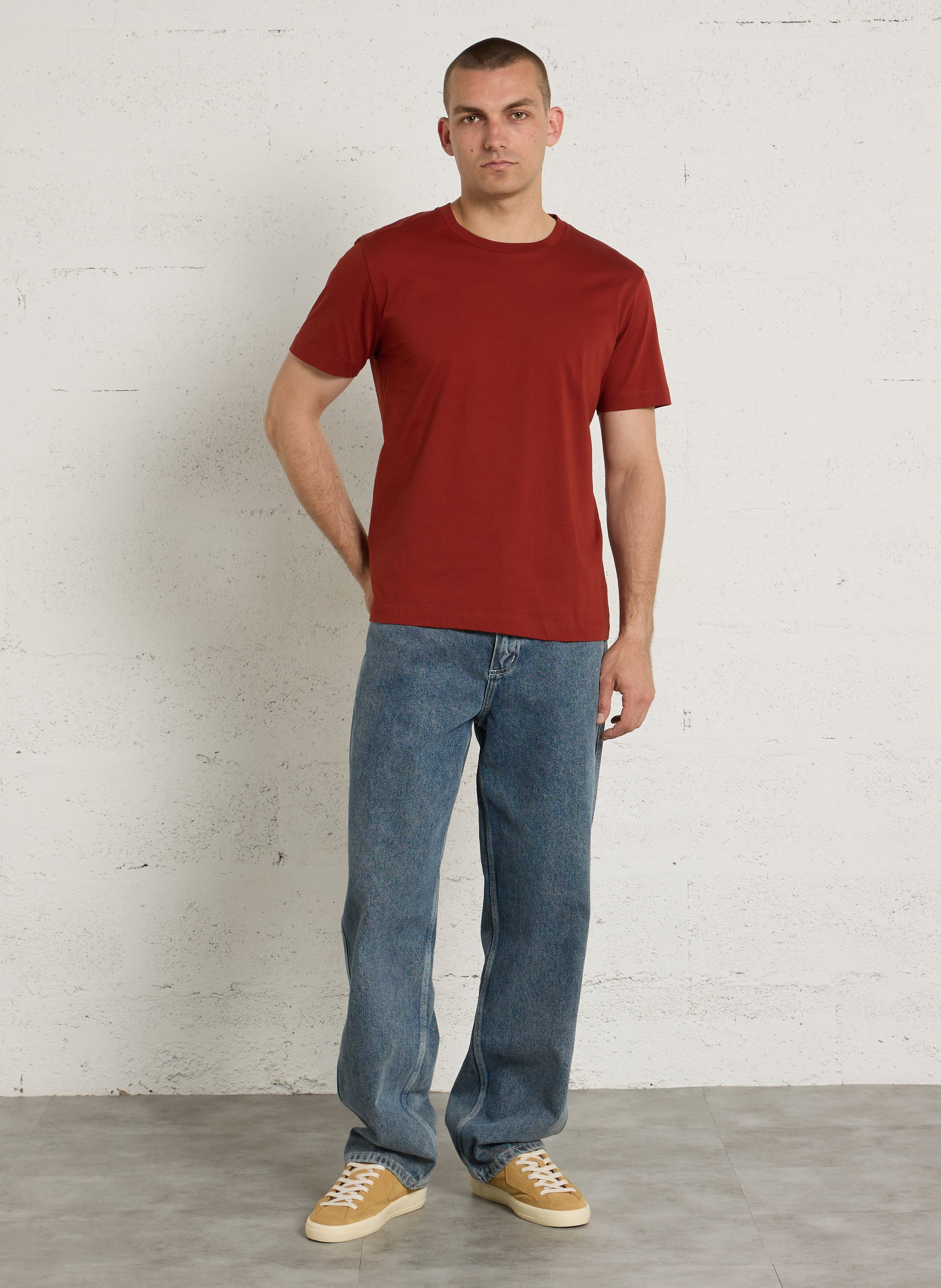 Tee-shirt droit col rond en coton bio AU PRINTEMPS PARIS Marron