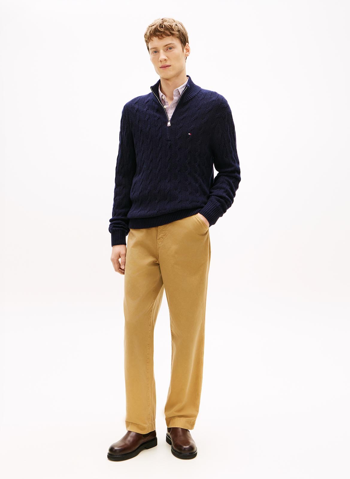 Wollpullover mit geflochtenem Stehkragen | Blau TOMMY HILFIGER Herren