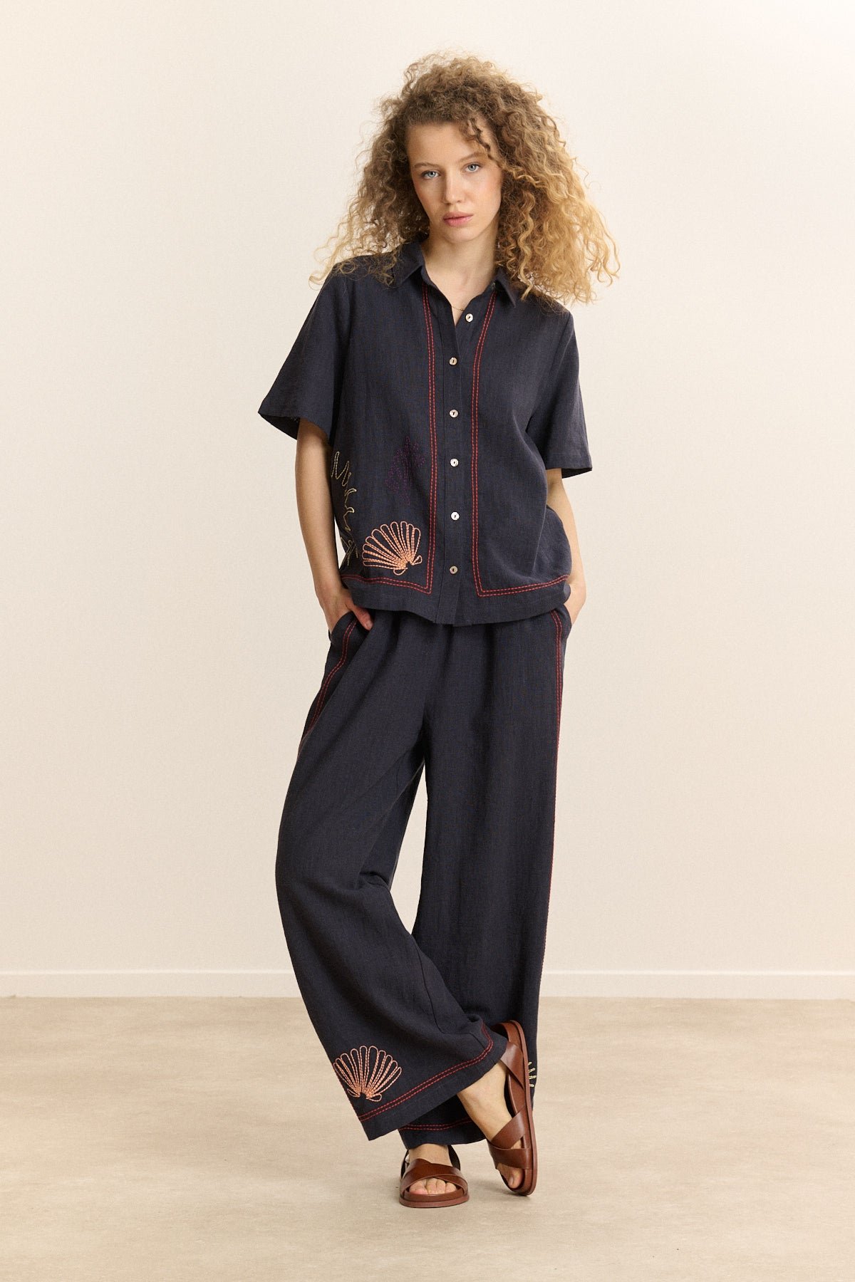Short-sleeved embroidered shirt GARANCE PARIS Blue