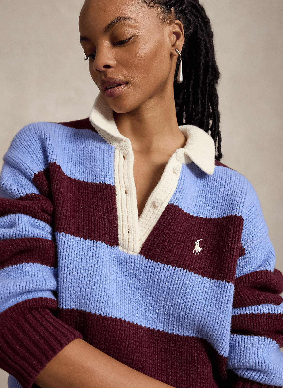 Polo neck striped knit sweater POLO RALPH LAUREN Red