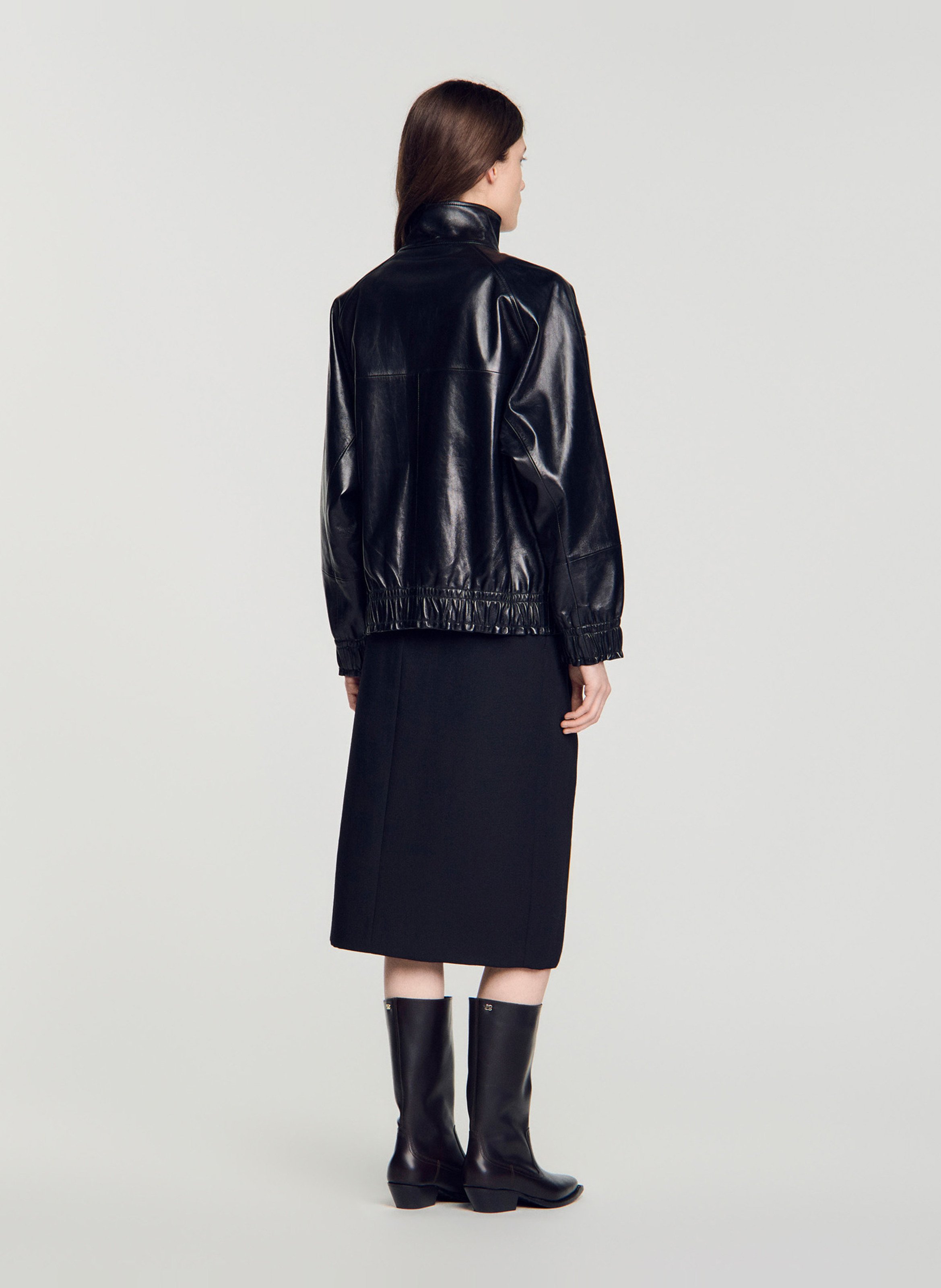 Oversized leather jacket SANDRO Black