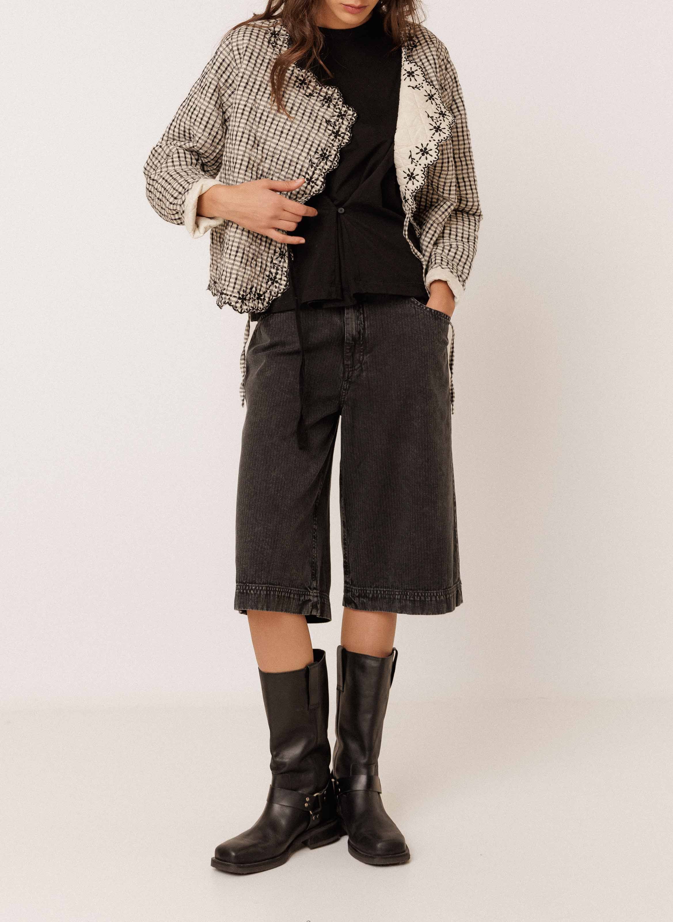 Round-neck cotton jacket INDI & COLD Black
