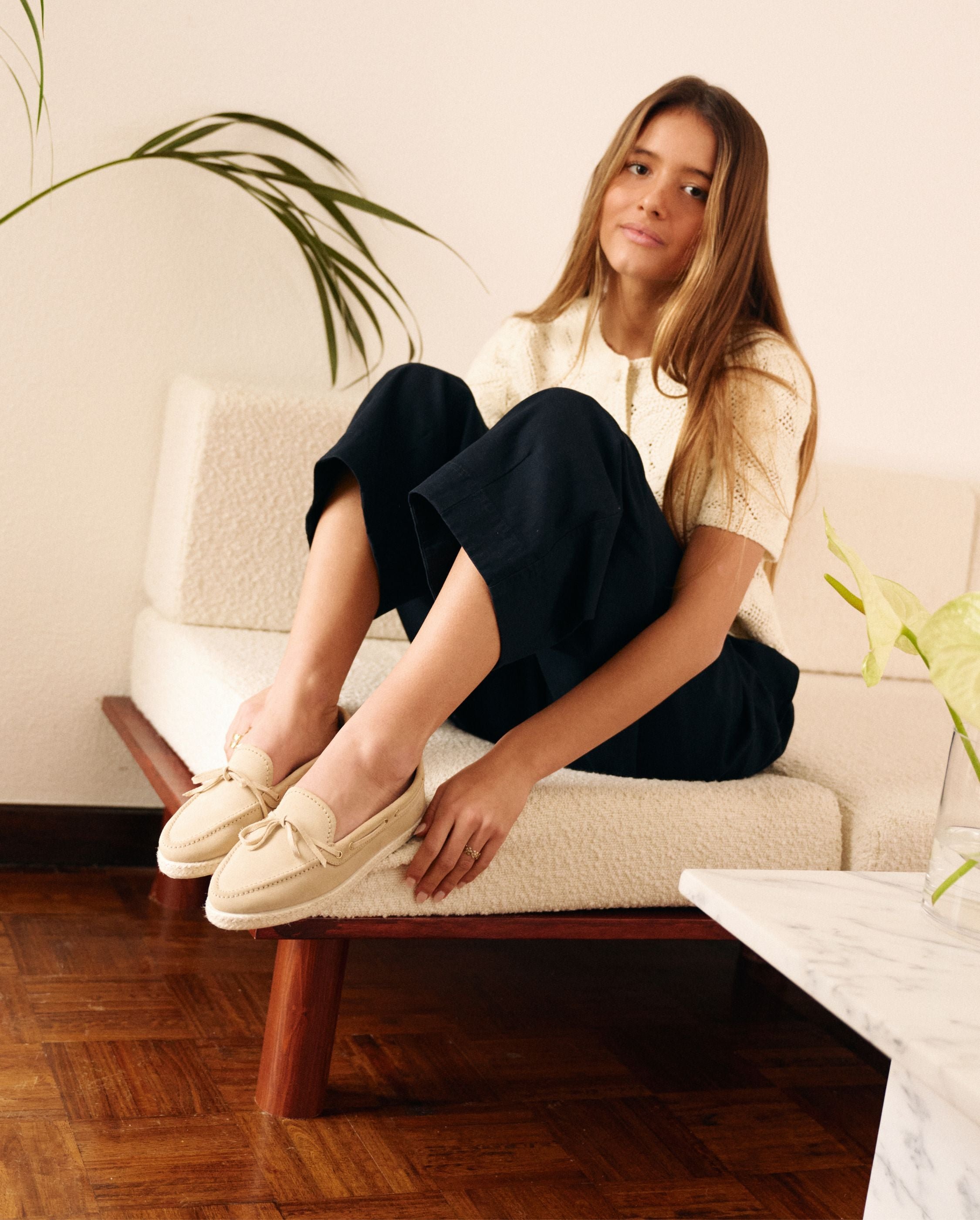 Betty women's beige leather boat moccasin ANGARDE Beige