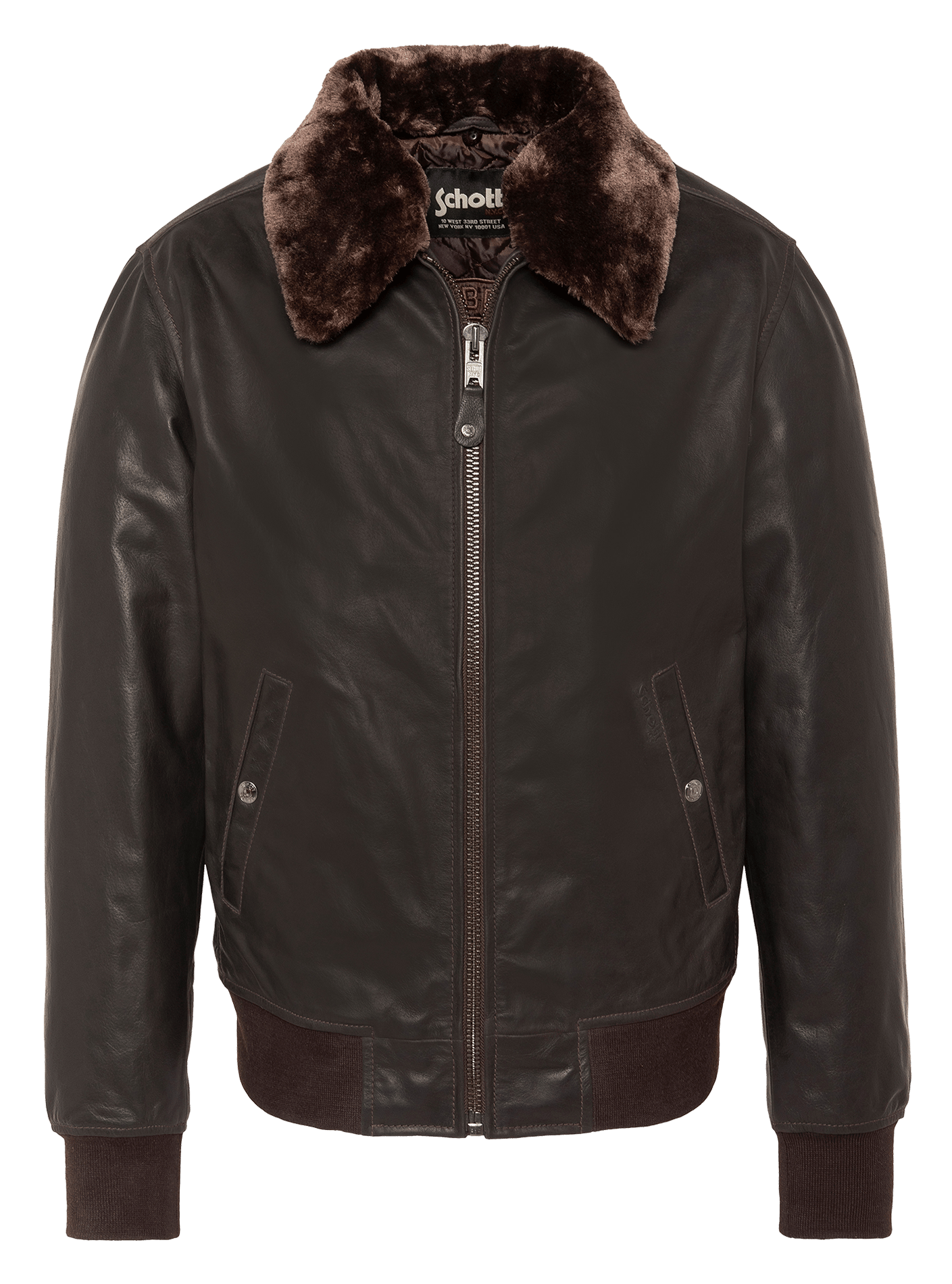 Straight leather jacket SCHOTT Brown