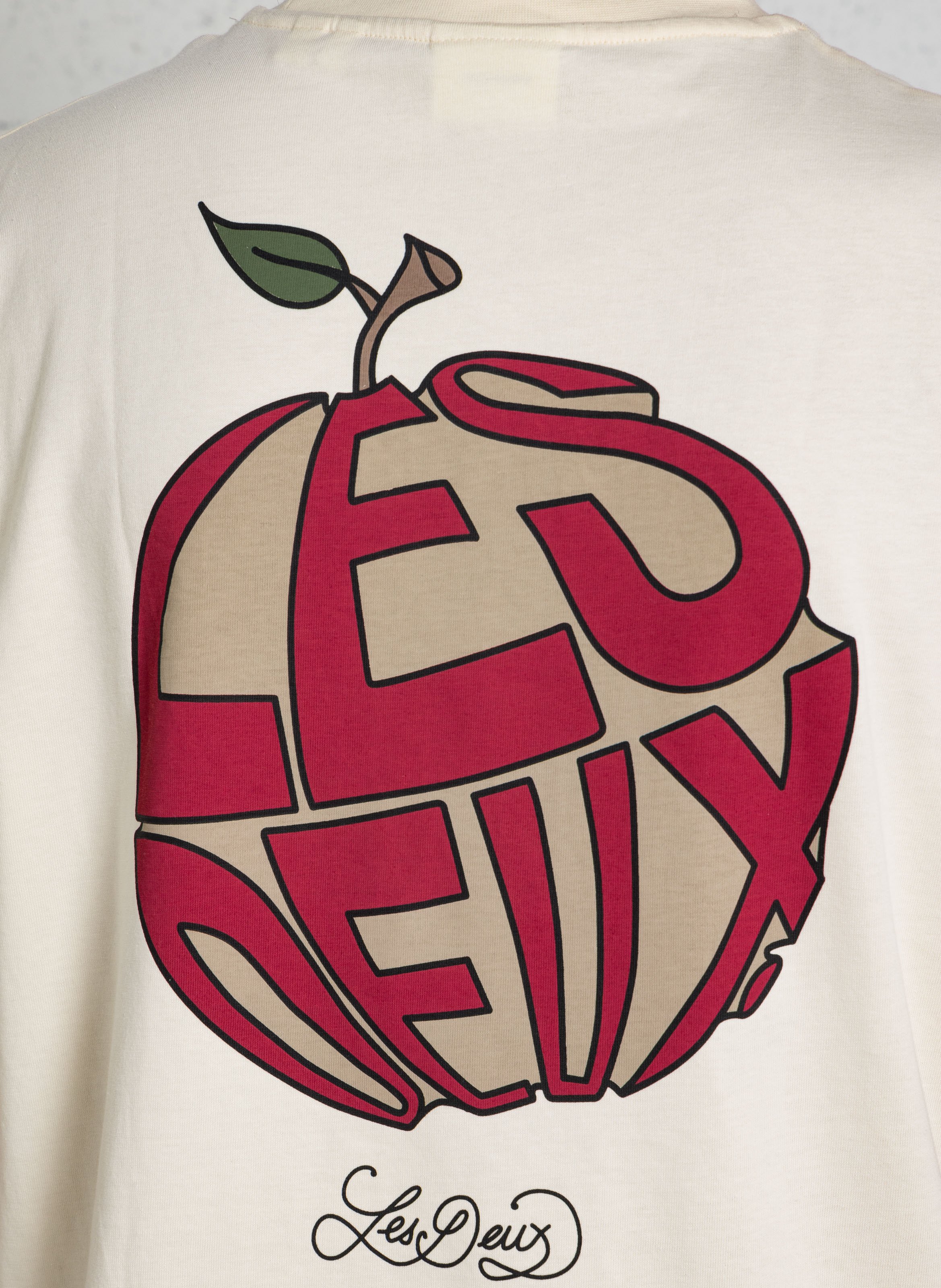 Tee-shirt droit col rond sérigraphié en coton bio LES DEUX Beige