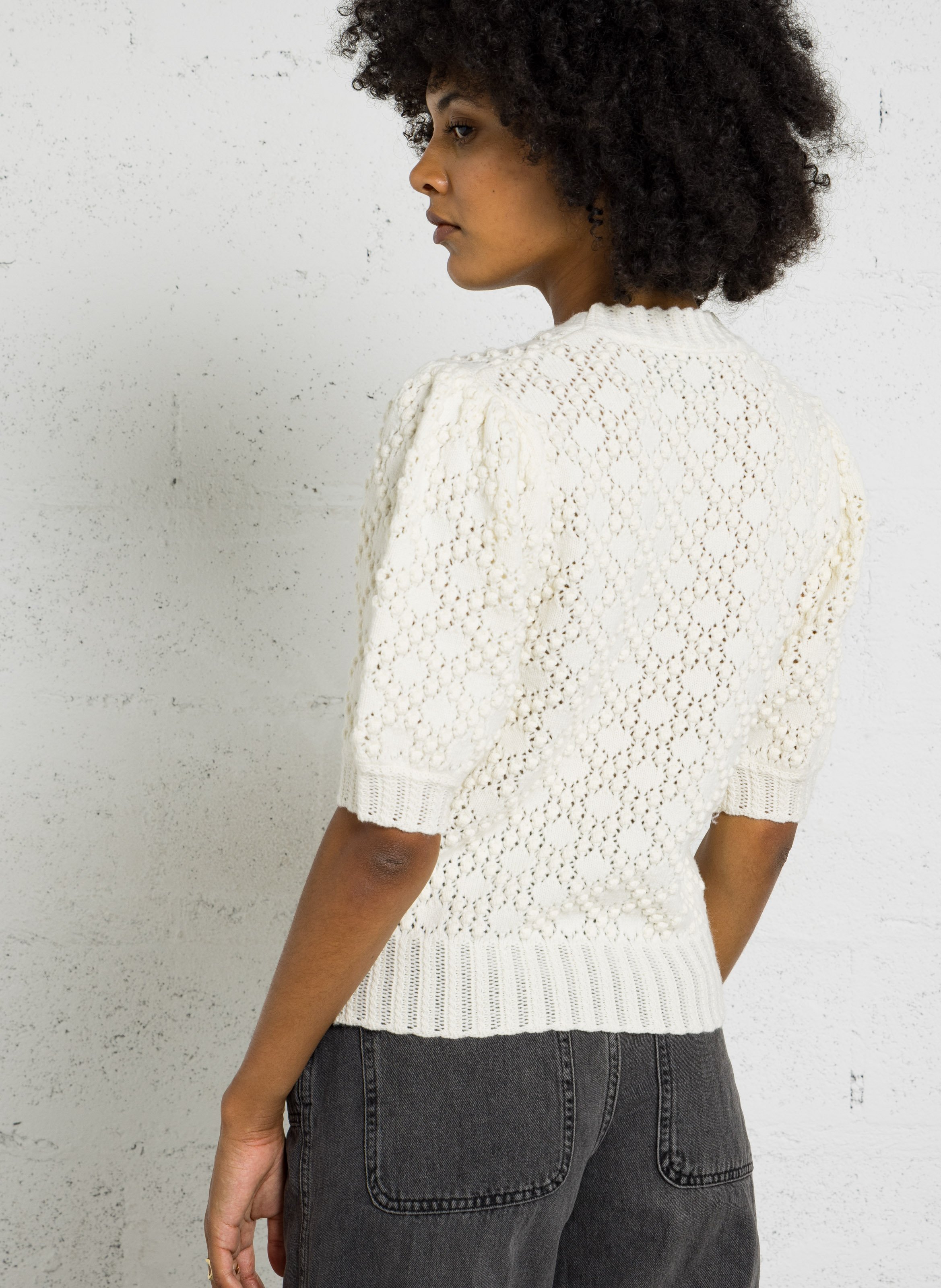 Pull droit manches courtes en laine BERENICE Blanc